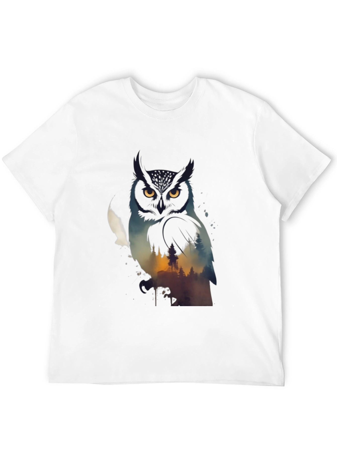 Owl & Forest Graphic Black T-Shirt
