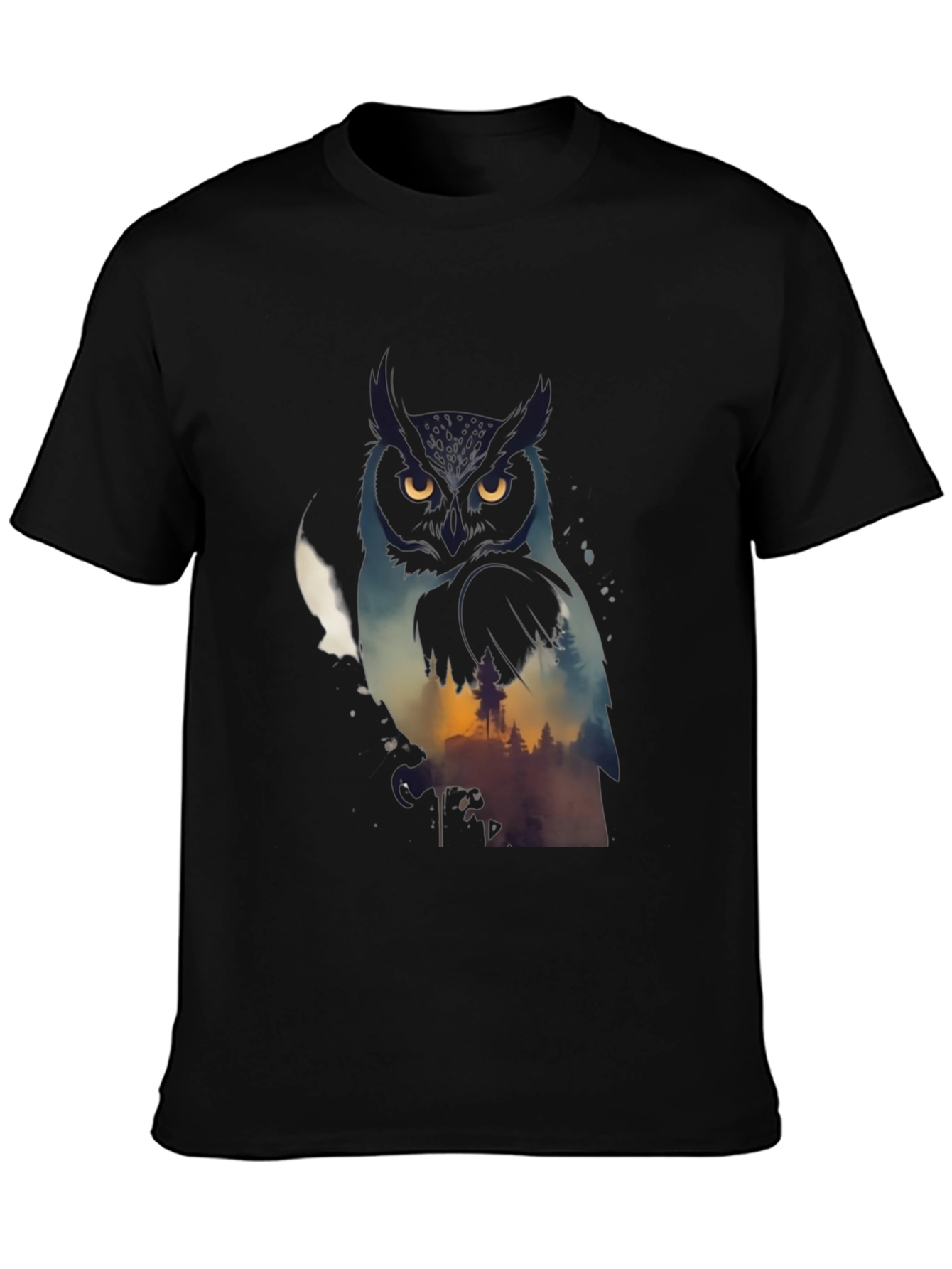 Owl & Forest Graphic Black T-Shirt