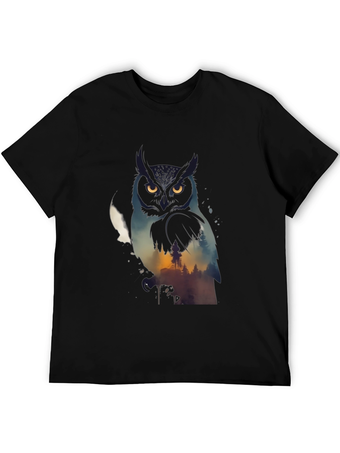 Owl & Forest Graphic Black T-Shirt