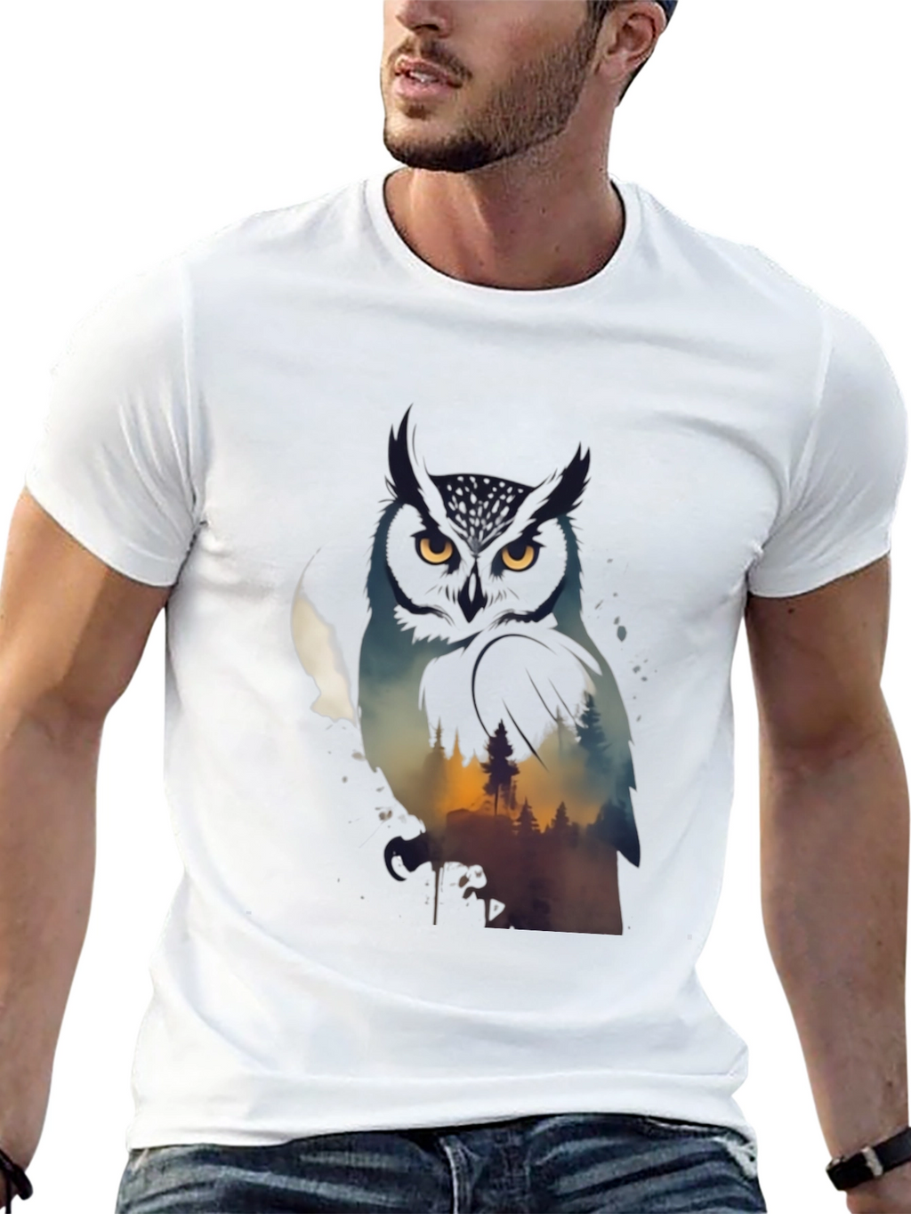 Owl & Forest Graphic Black T-Shirt