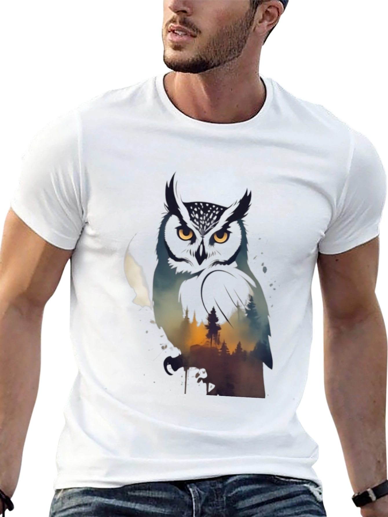 Owl & Forest Graphic Black T-Shirt