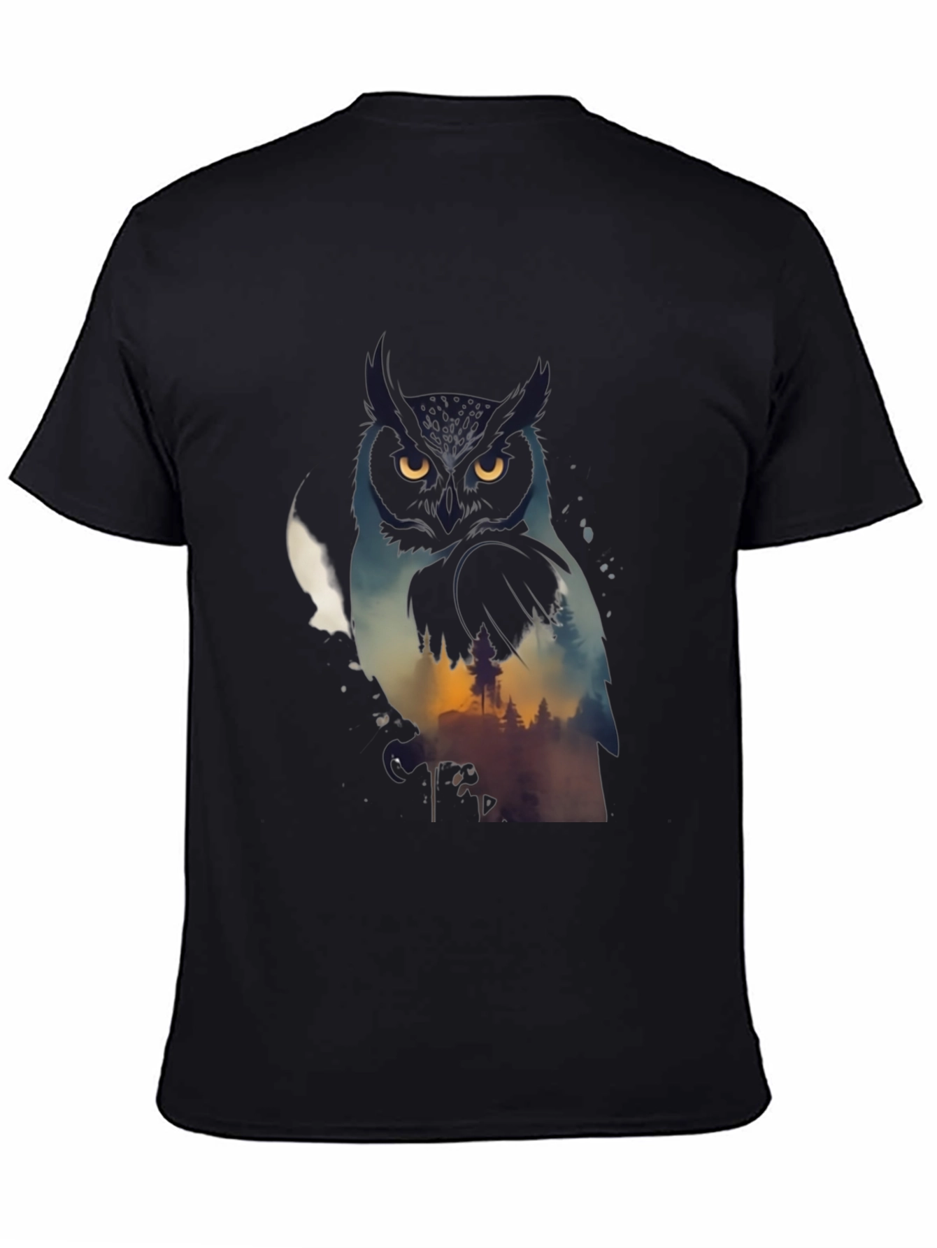 Owl & Forest Graphic Black T-Shirt