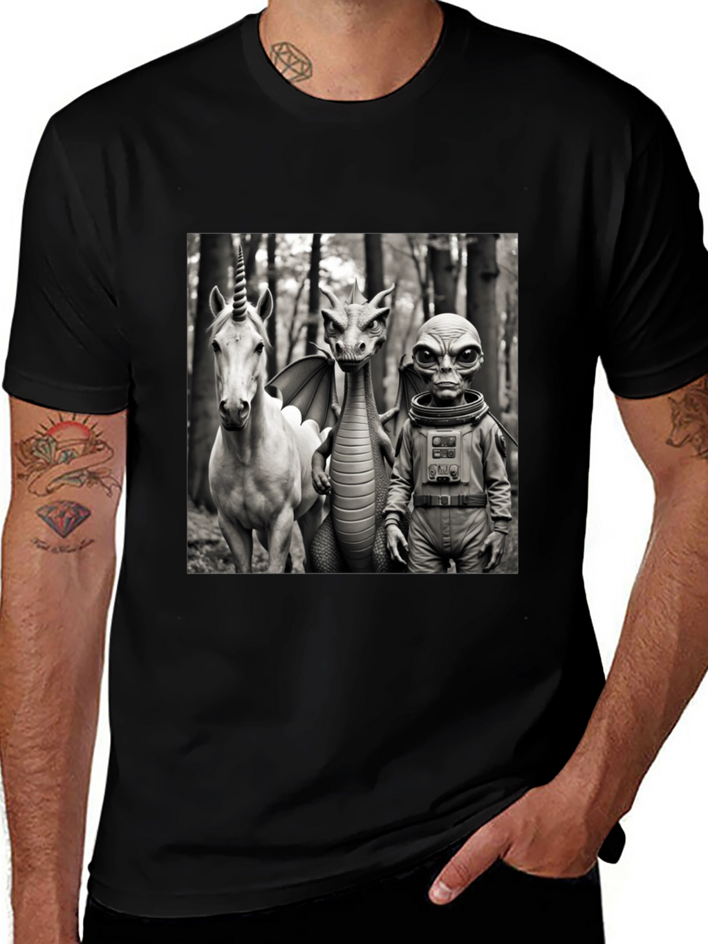 Unicorn Dragon & Alien Graphic Tee