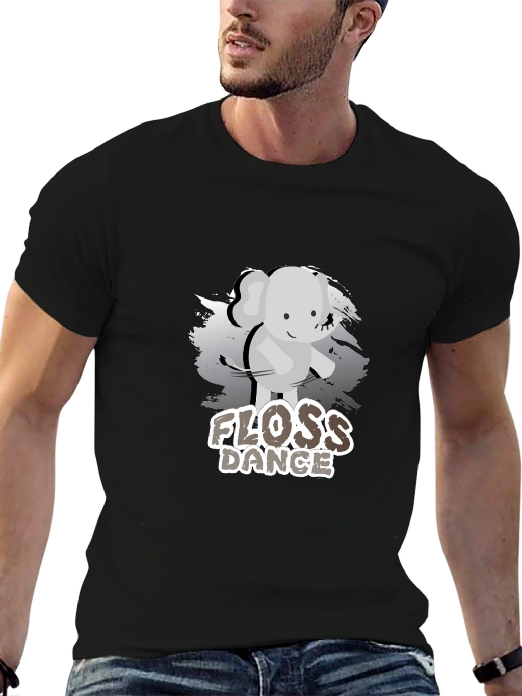 Floss Dance Elephant Graphic Tee - Unisex Black T-Shirt