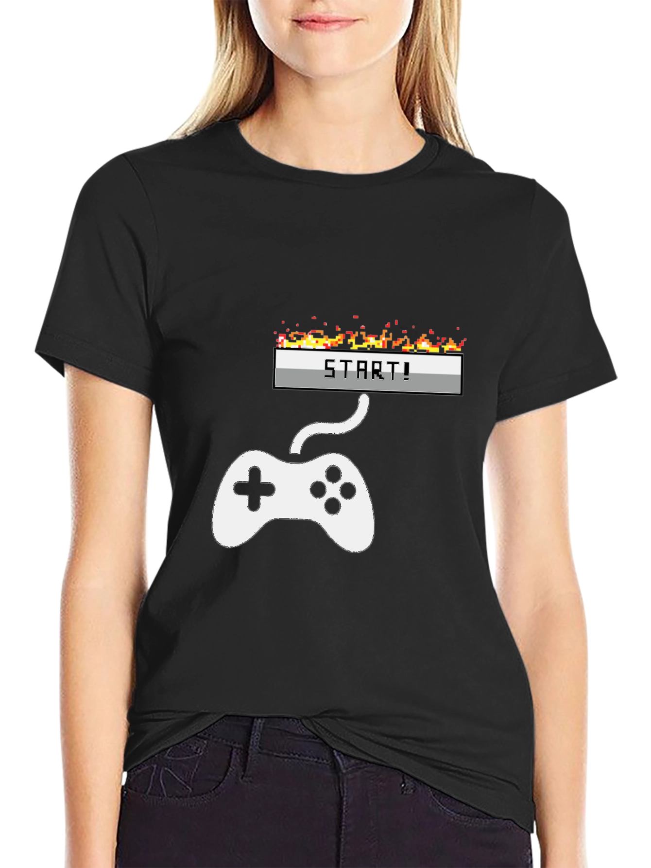 Retro Gamer Start T-Shirt - Black Cotton Tee
