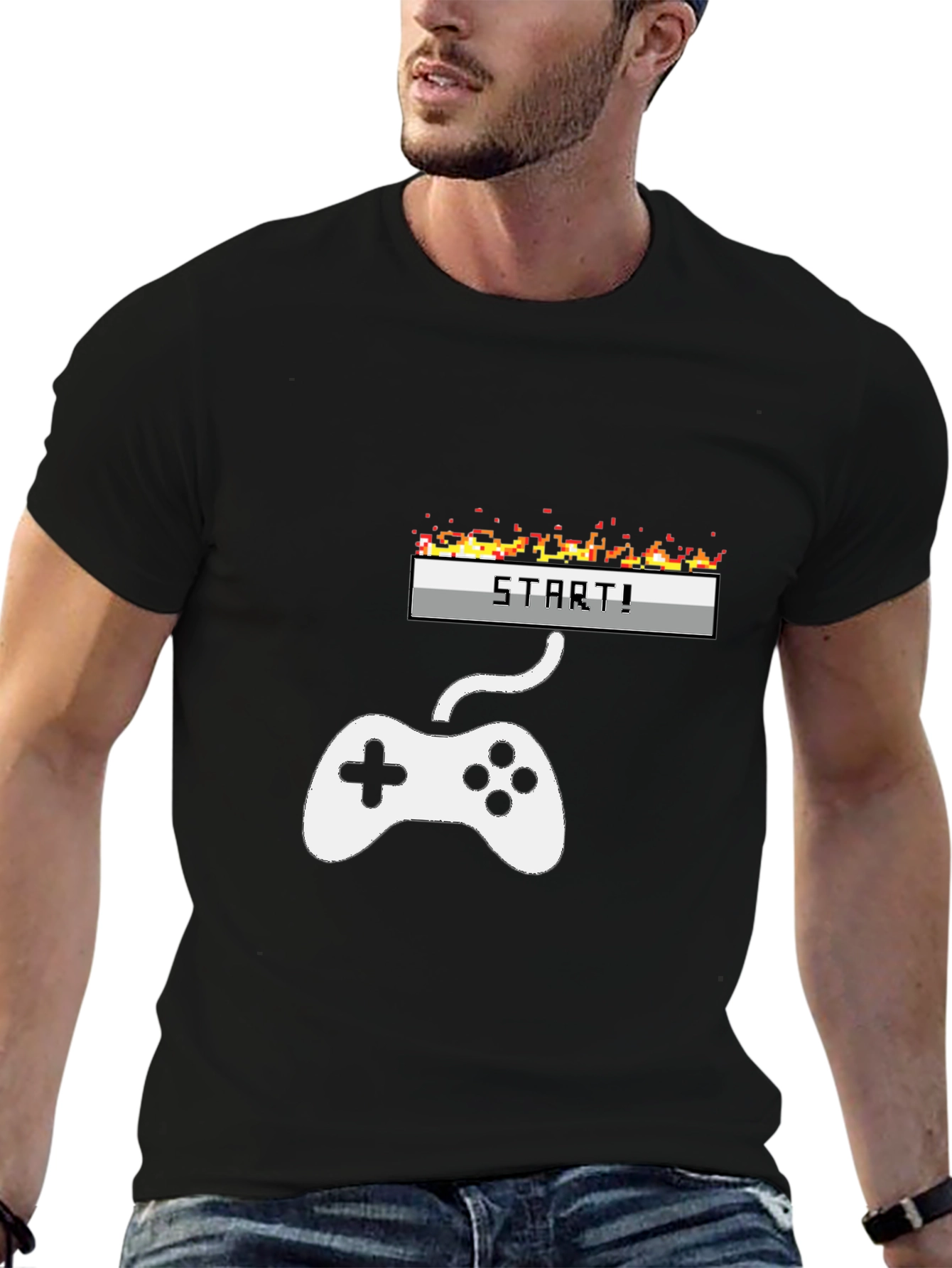 Retro Gamer Start T-Shirt - Black Cotton Tee