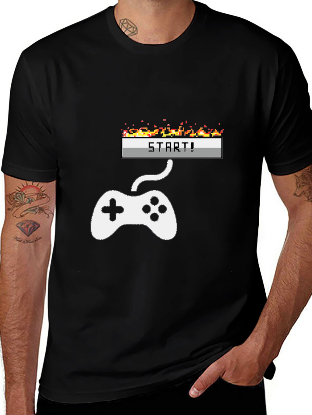 Retro Gamer Start T-Shirt - Black Cotton Tee