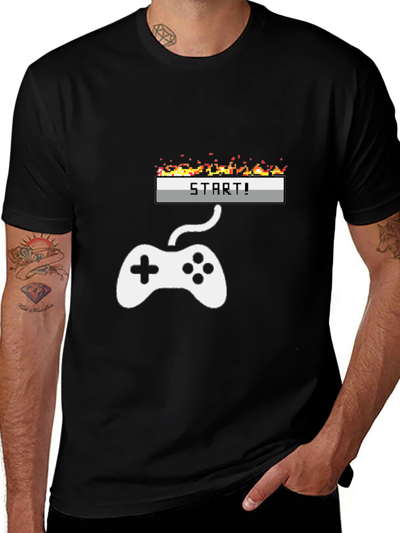 Retro Gamer Start T-Shirt - Black Cotton Tee