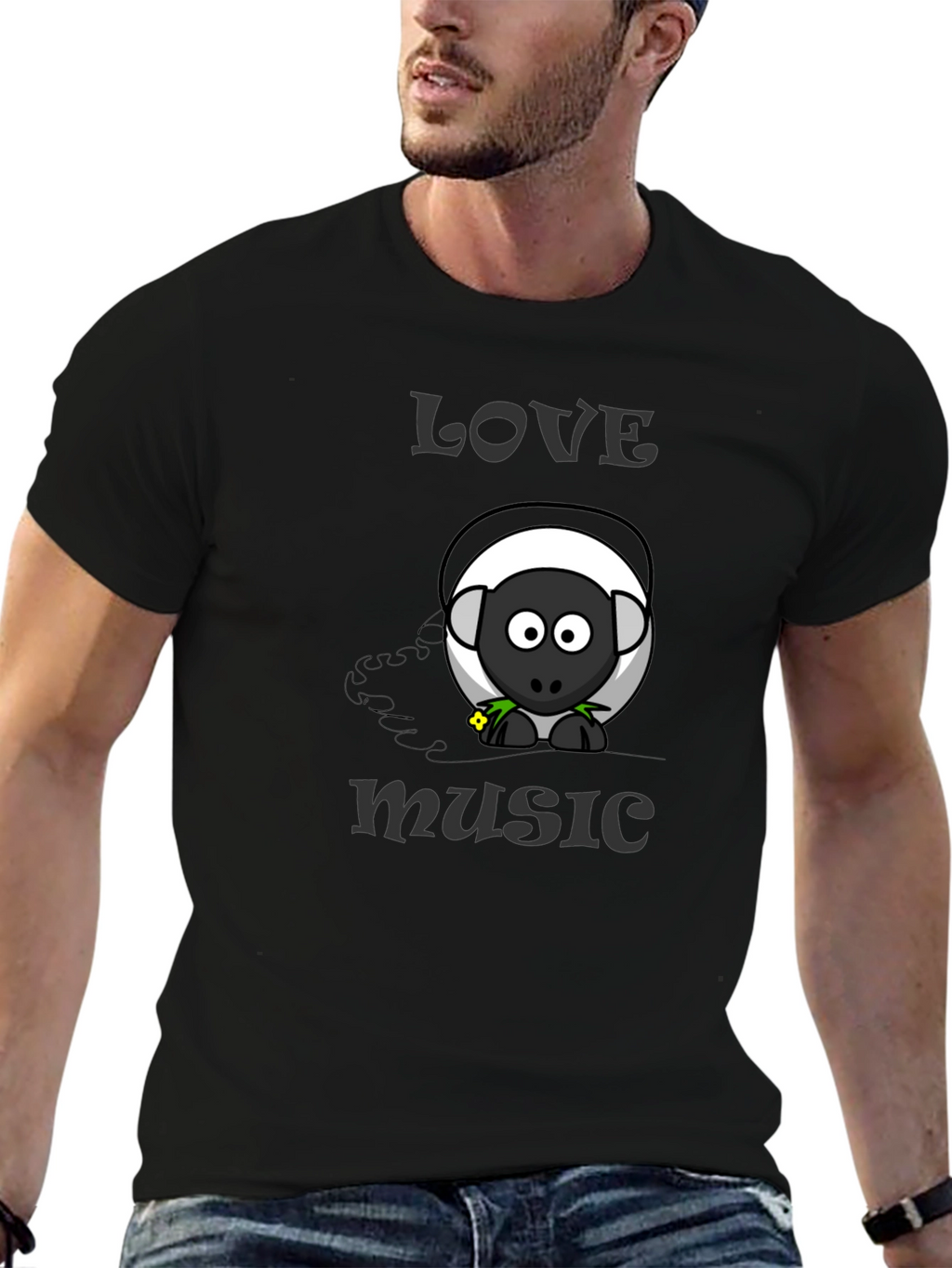 Love Music Sheep Cartoon Graphic T-Shirt