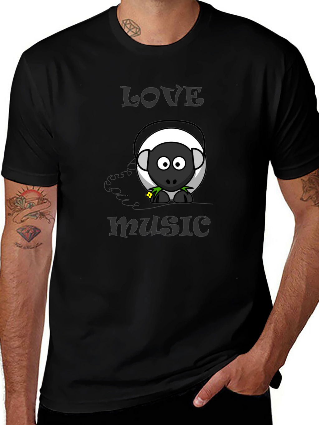 Love Music Sheep Cartoon Graphic T-Shirt