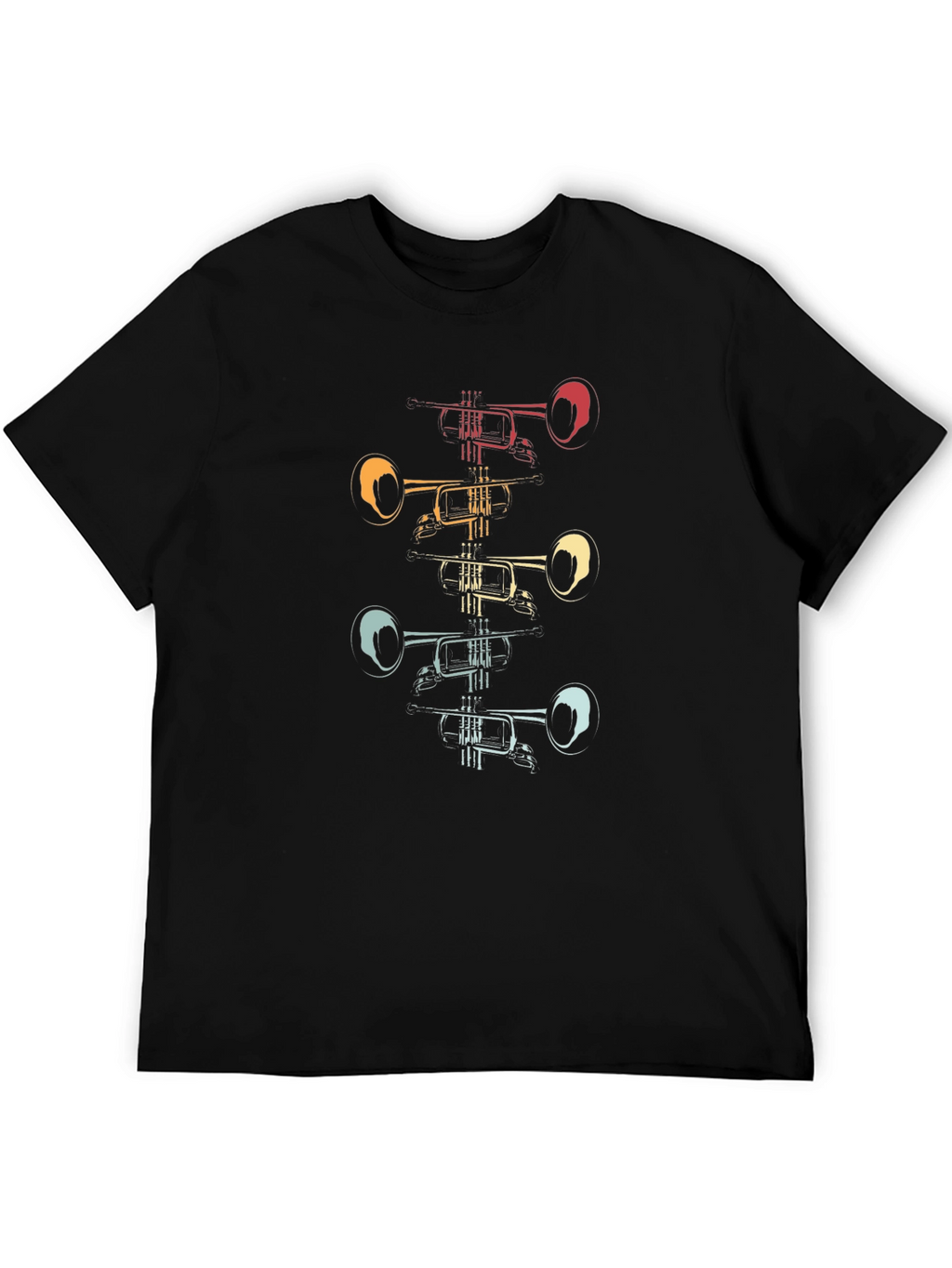 Retro Trumpet Stack Graphic Tee - Black