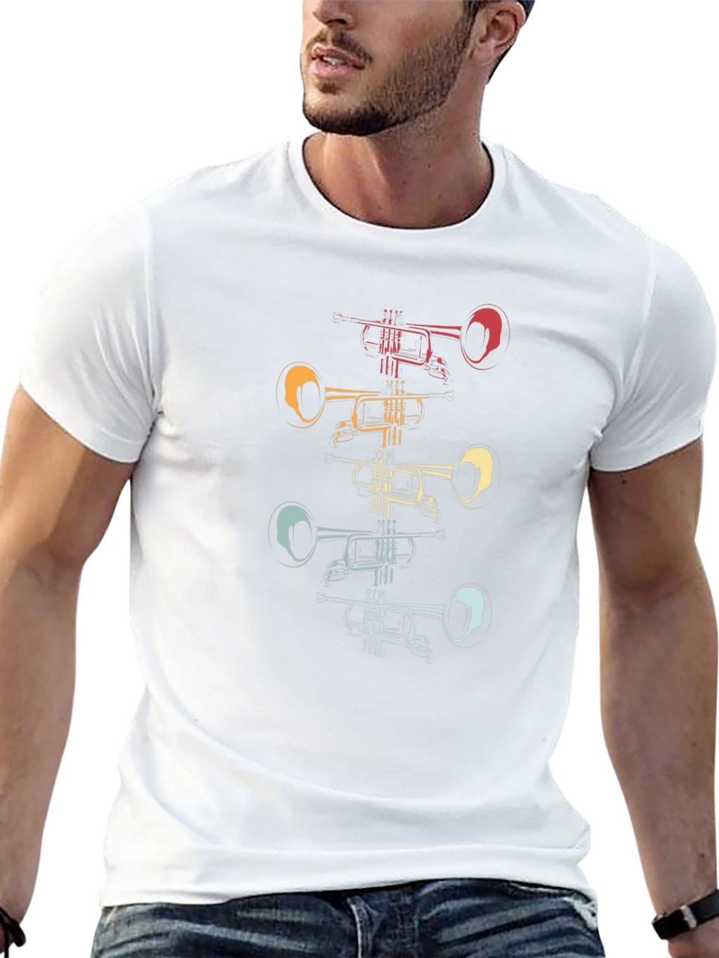 Retro Trumpet Stack Graphic Tee - Black