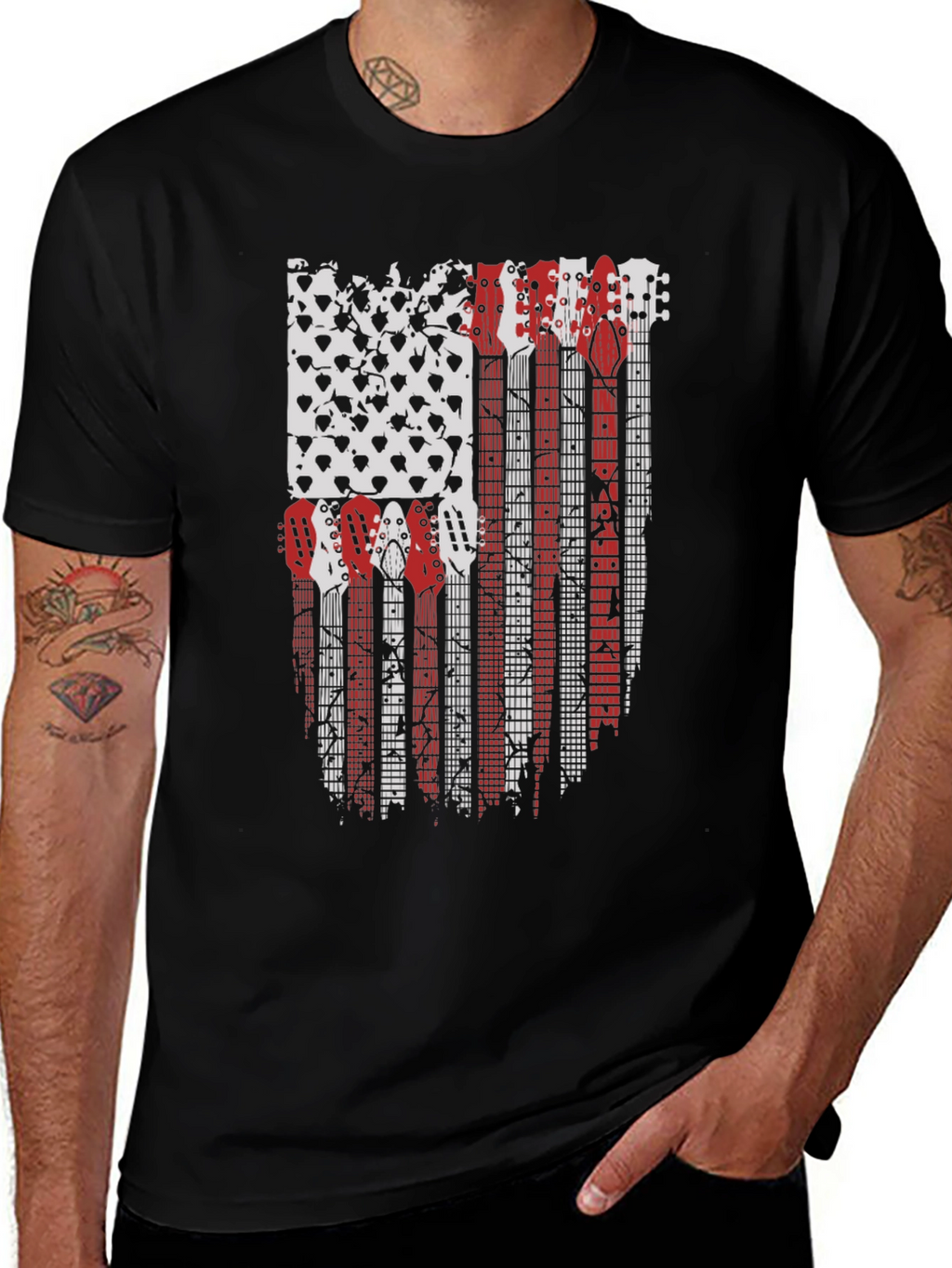 Guitar American Flag Graphic T-Shirt