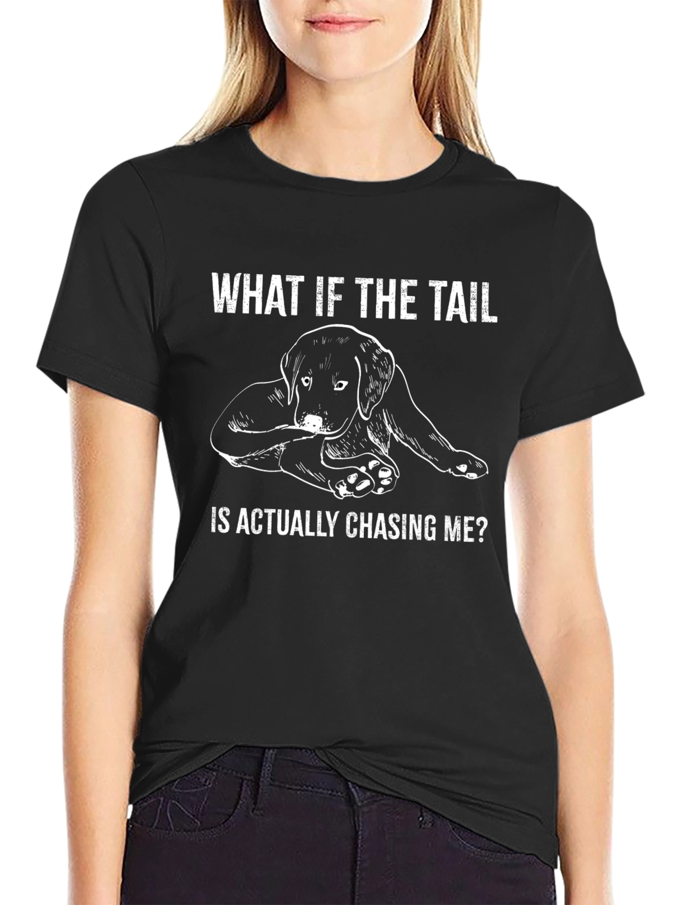 Dog Tail Chasing Funny Black T-Shirt