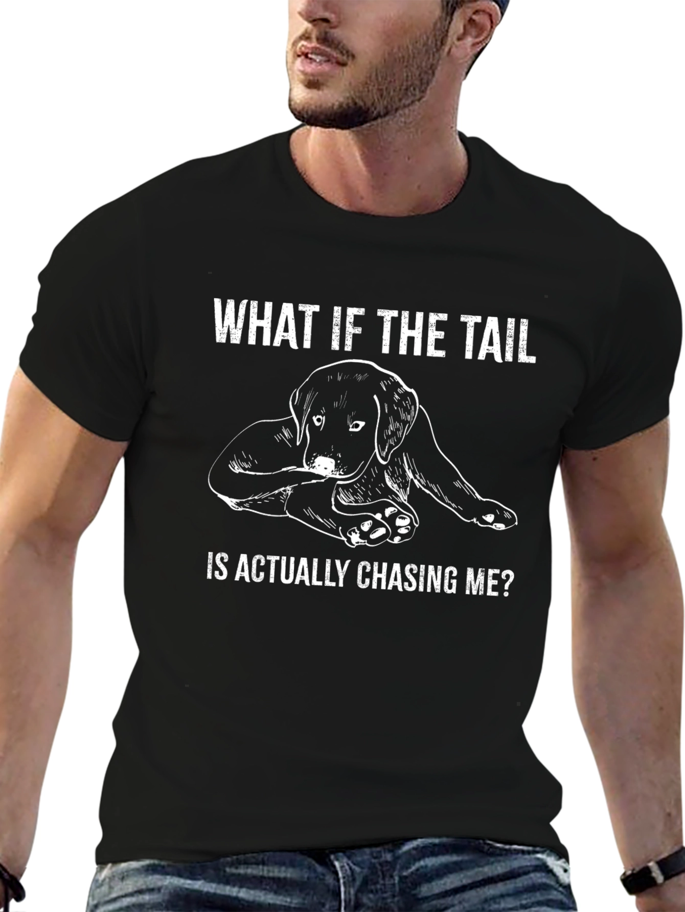 Dog Tail Chasing Funny Black T-Shirt