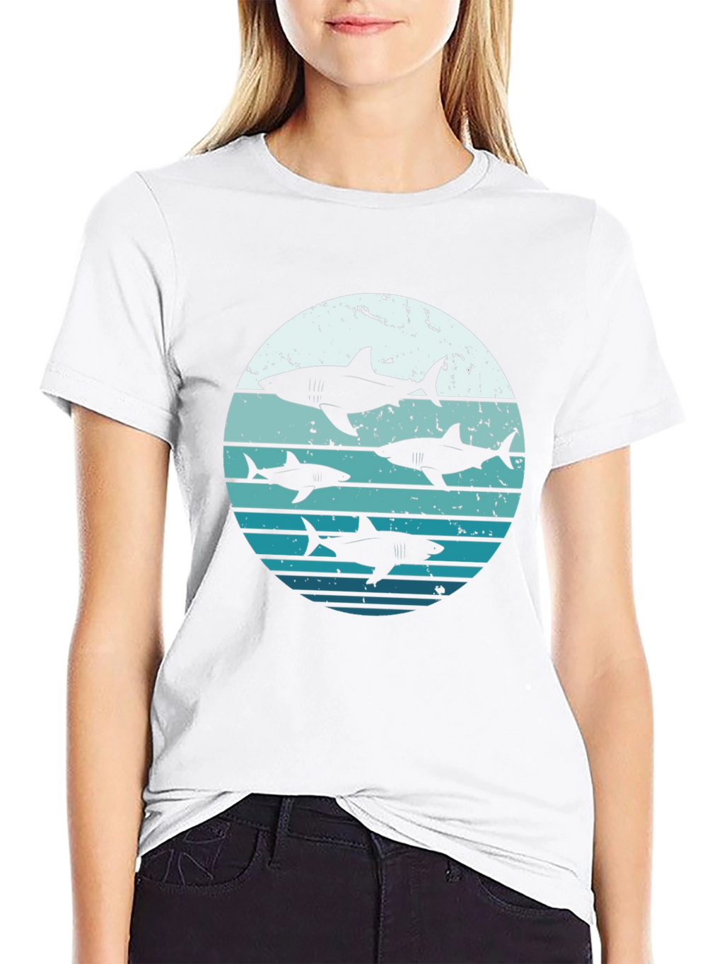 Shark Sunset Graphic Tee - Black Cotton T-Shirt