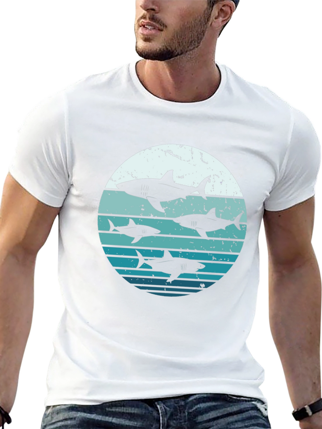 Shark Sunset Graphic Tee - Black Cotton T-Shirt