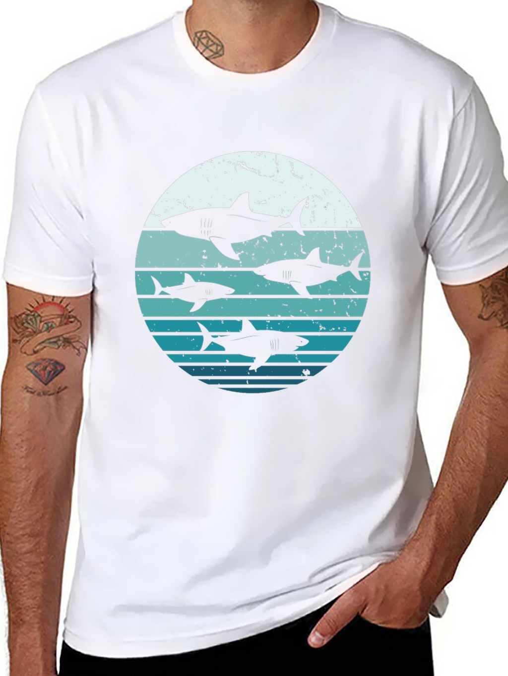 Shark Sunset Graphic Tee - Black Cotton T-Shirt
