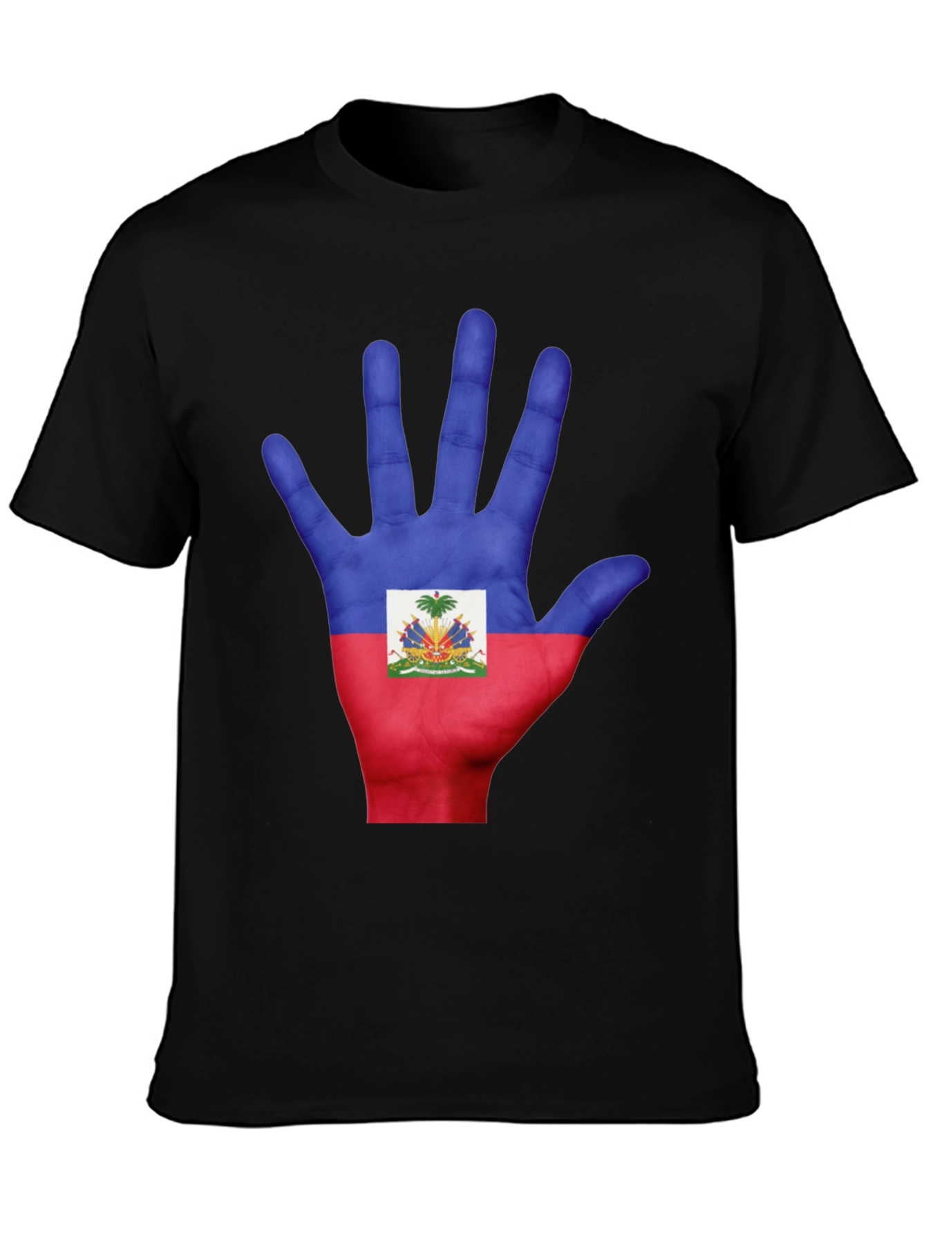 Haiti Flag Hand Print T-Shirt - Black Cotton Tee