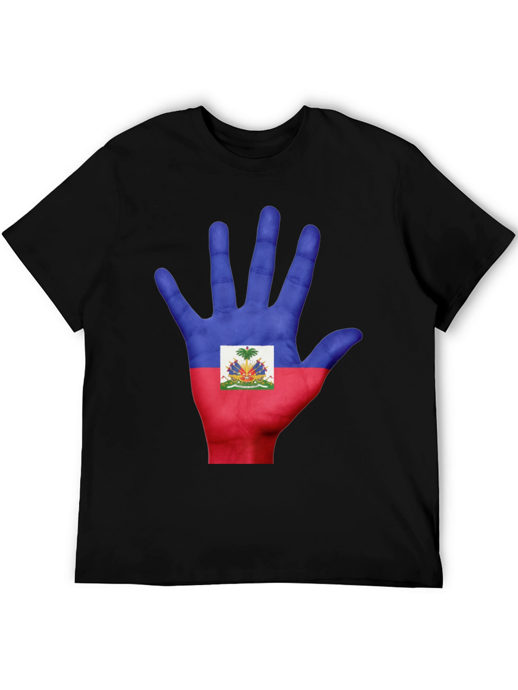 Haiti Flag Hand Print T-Shirt - Black Cotton Tee