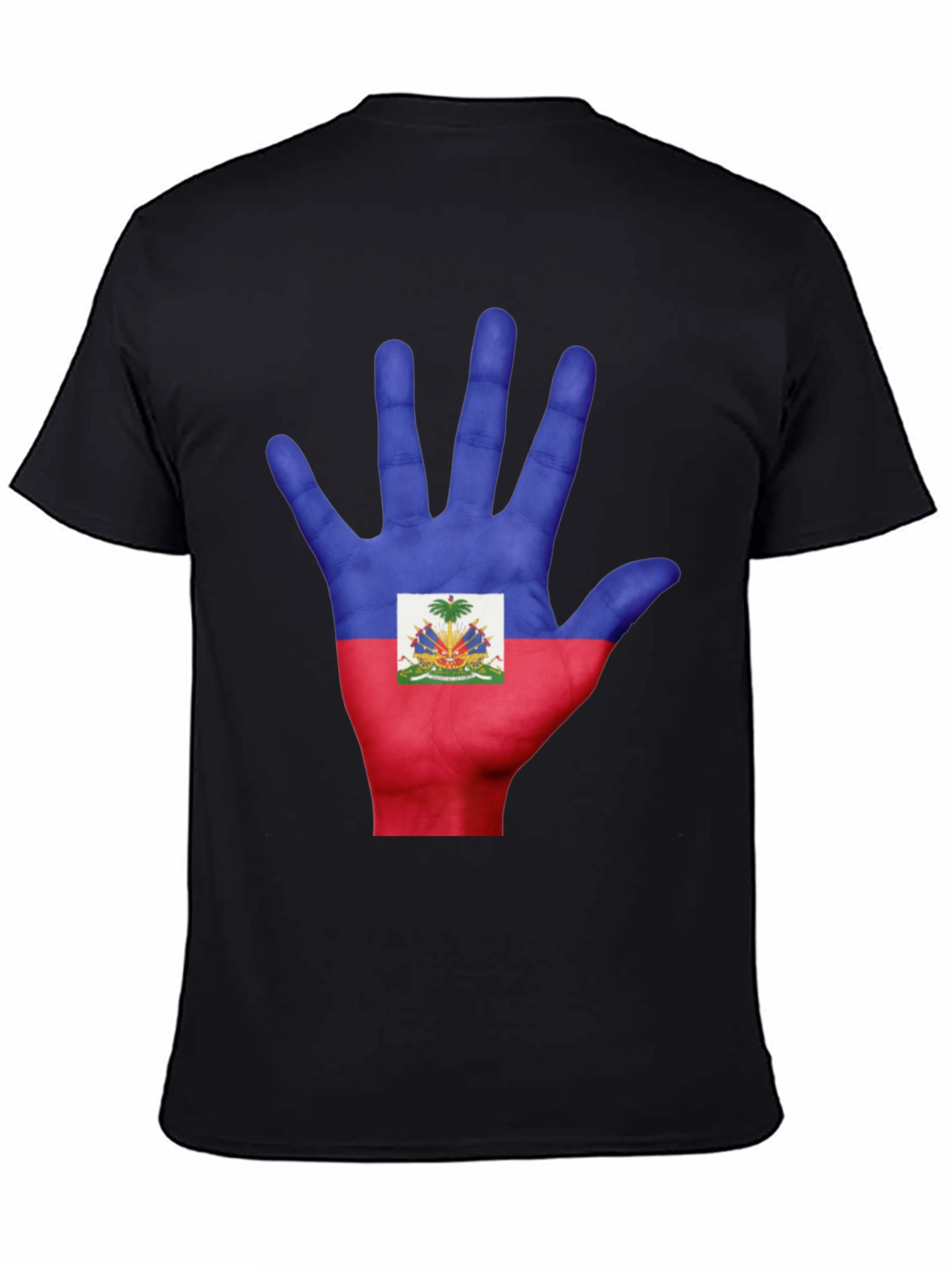 Haiti Flag Hand Print T-Shirt - Black Cotton Tee