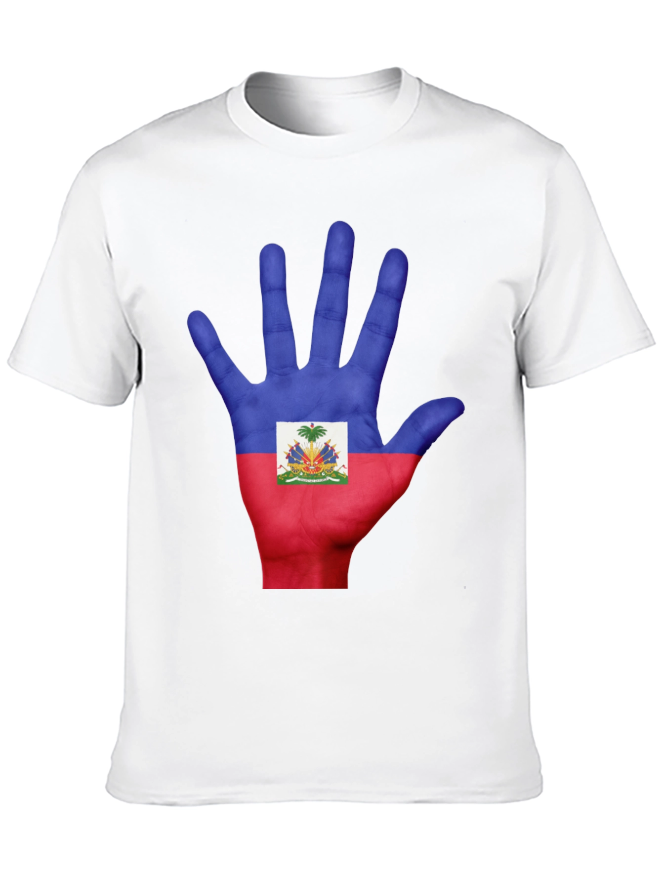 Haiti Flag Hand Print T-Shirt - Black Cotton Tee