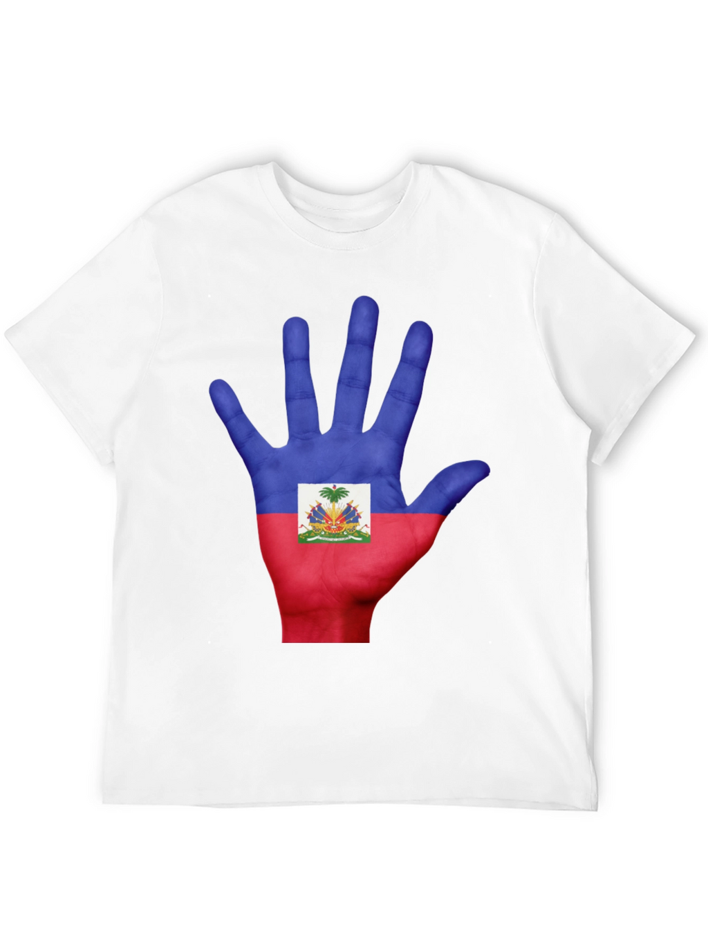 Haiti Flag Hand Print T-Shirt - Black Cotton Tee