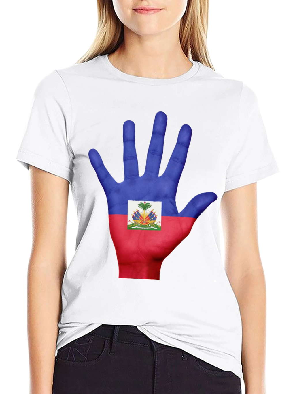Haiti Flag Hand Print T-Shirt - Black Cotton Tee