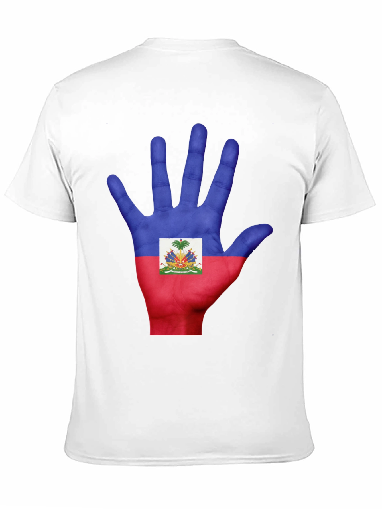 Haiti Flag Hand Print T-Shirt - Black Cotton Tee