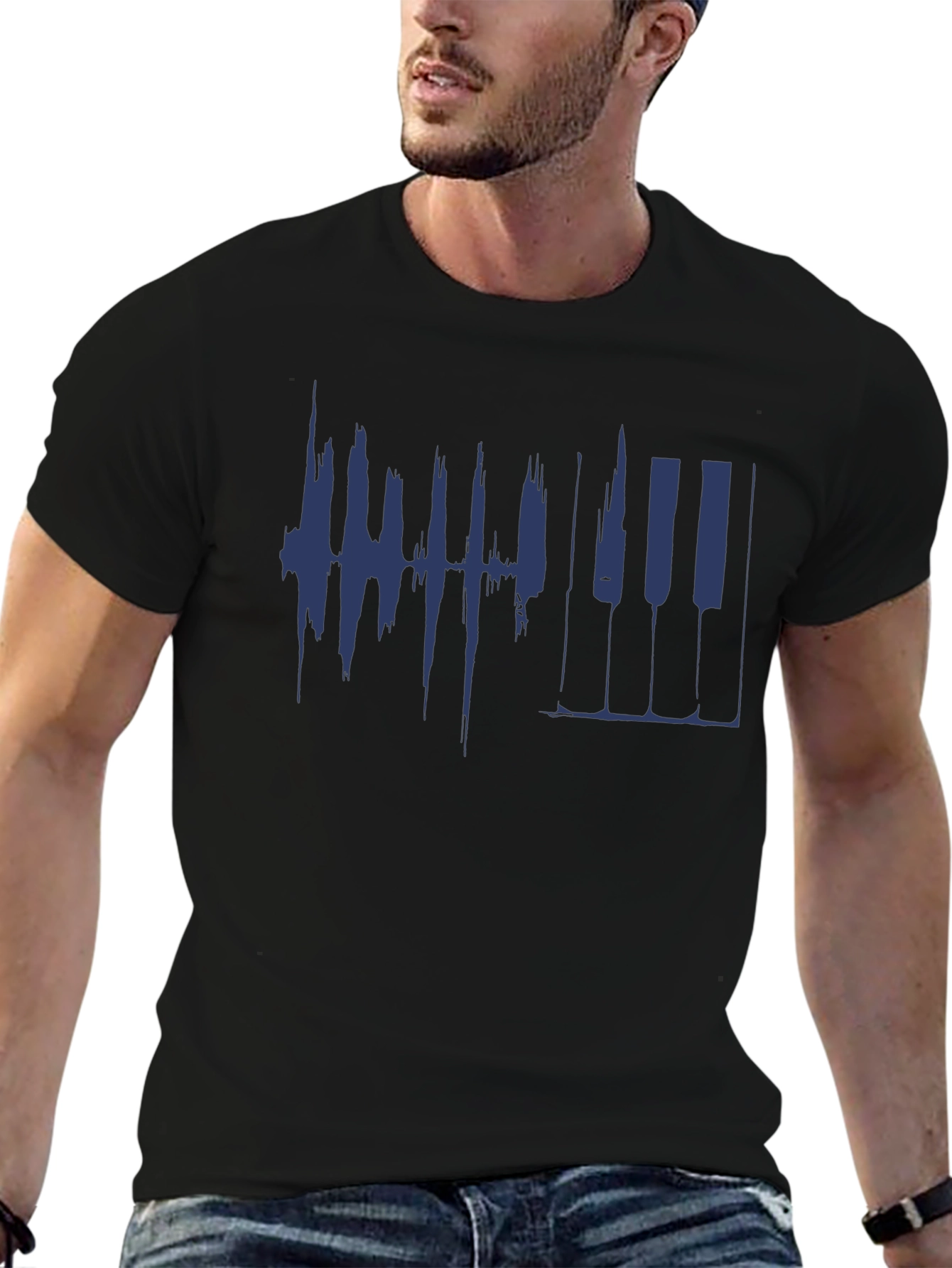 Piano Keys Graphic Mens Black T-Shirt