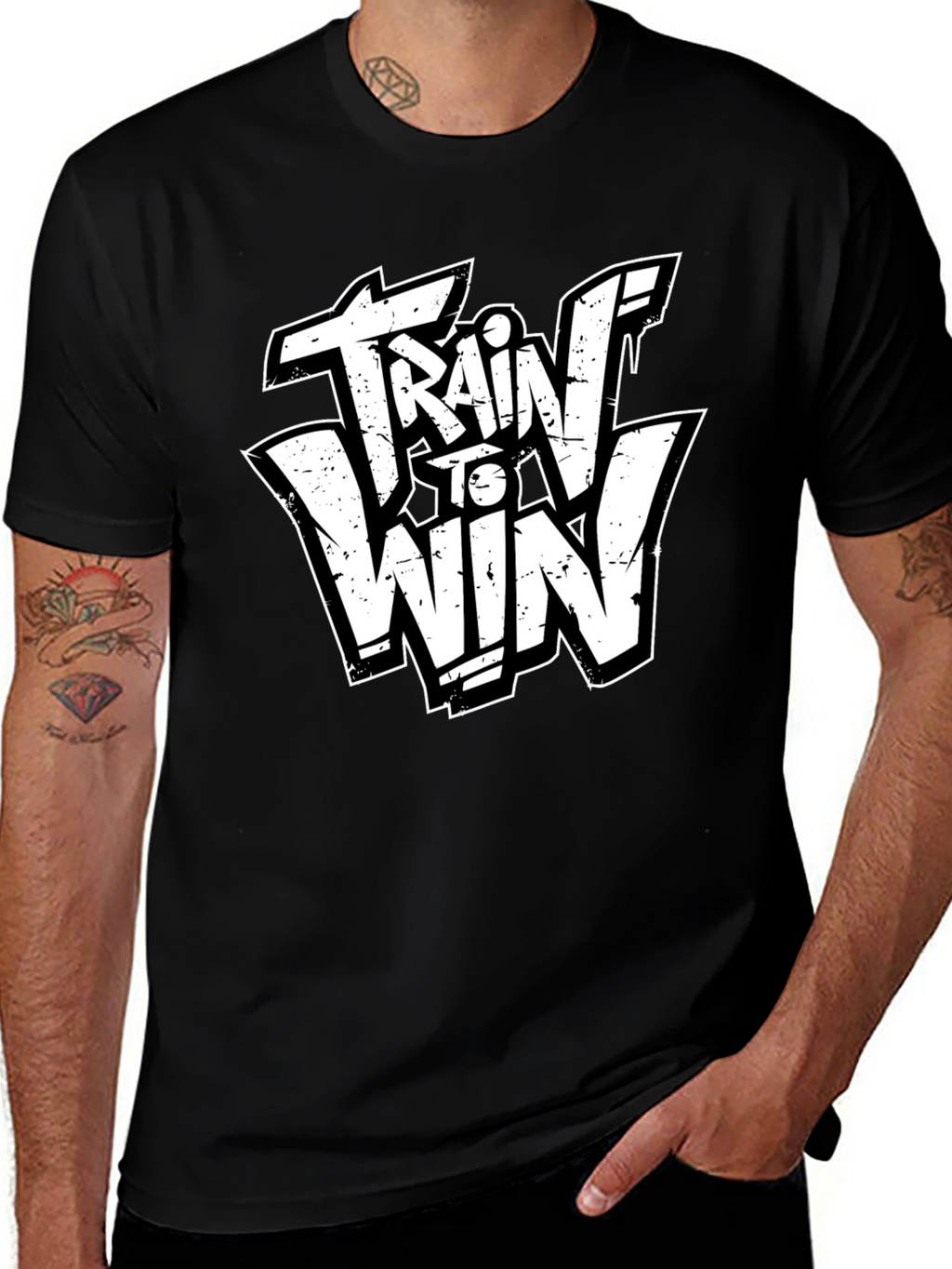 Train to Win Graphic Tee - Black Cotton T-Shirt