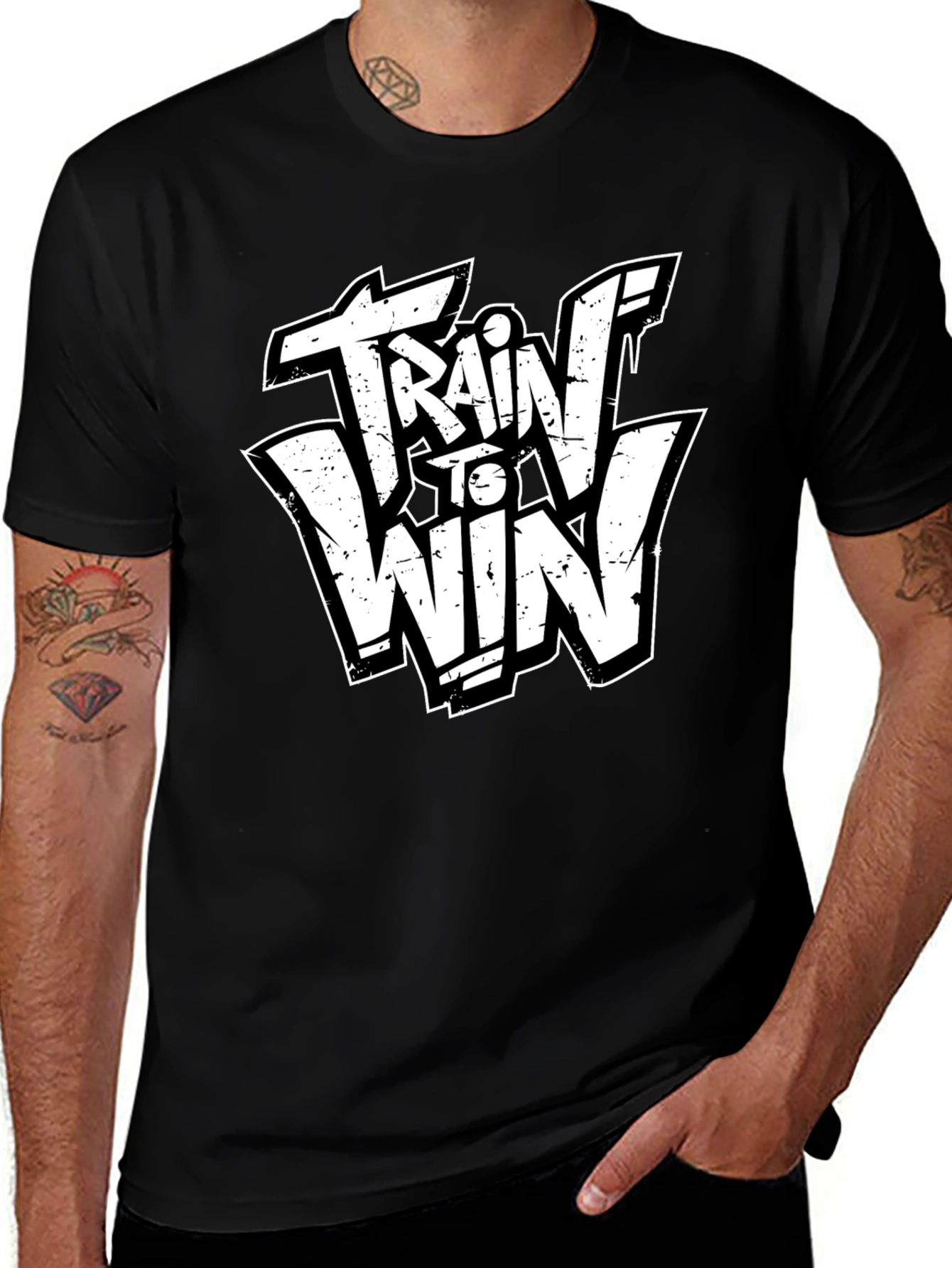 Train to Win Graphic Tee - Black Cotton T-Shirt