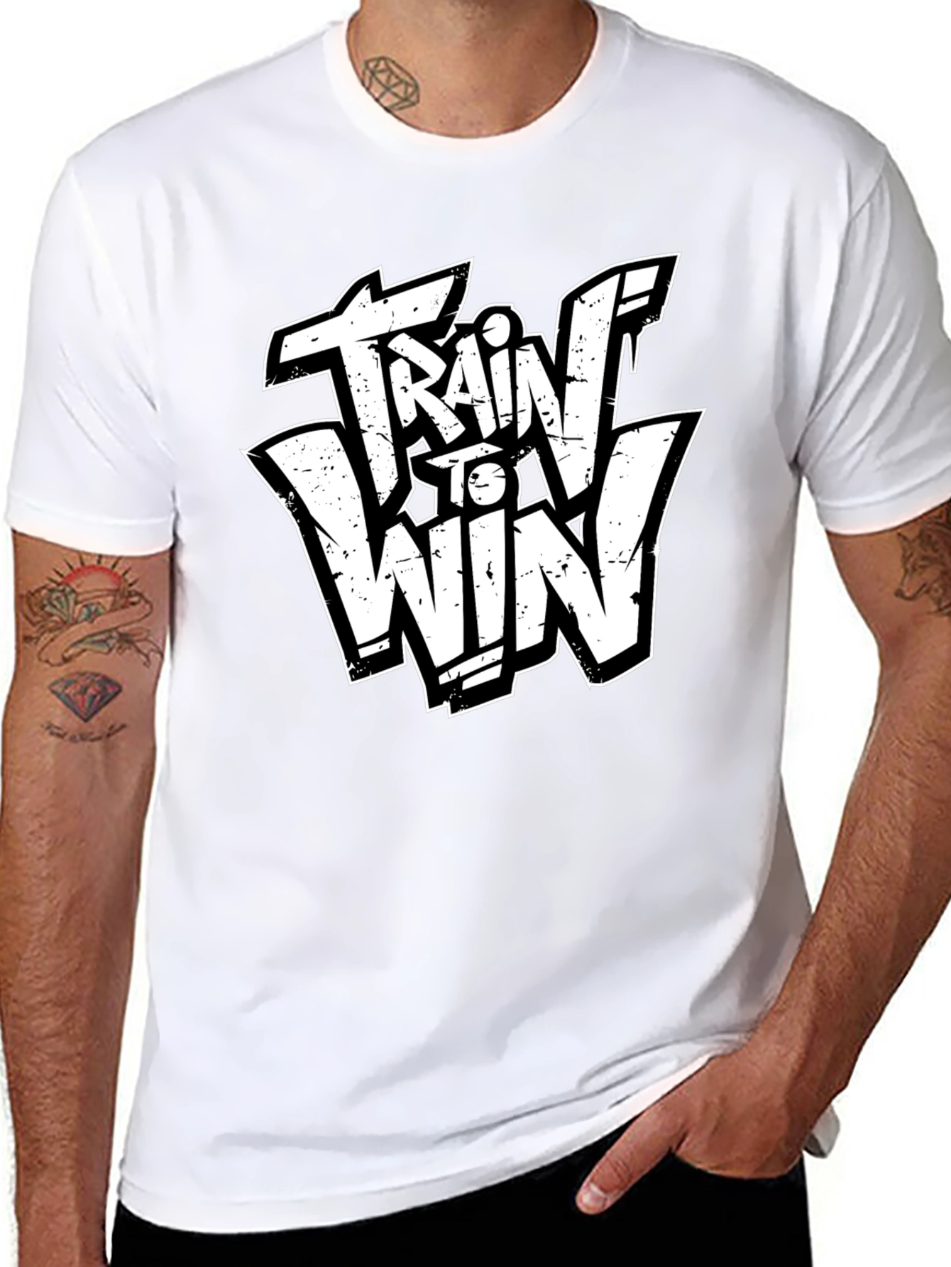 Train to Win Graphic Tee - Black Cotton T-Shirt