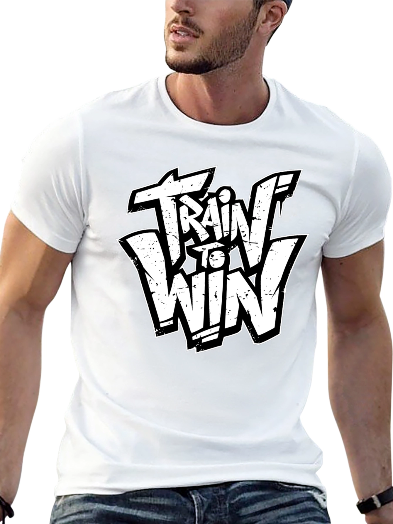 Train to Win Graphic Tee - Black Cotton T-Shirt