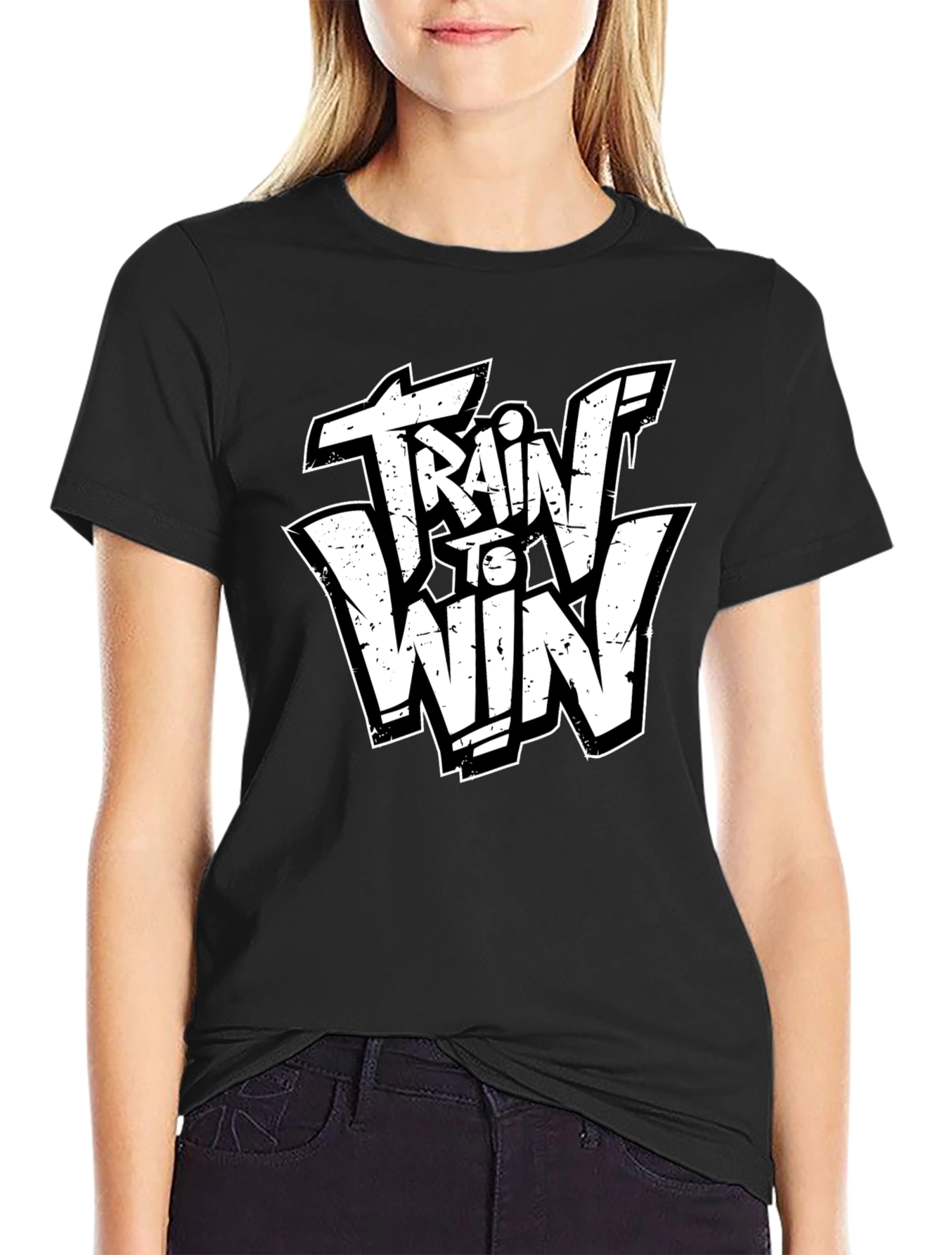 Train to Win Graphic Tee - Black Cotton T-Shirt