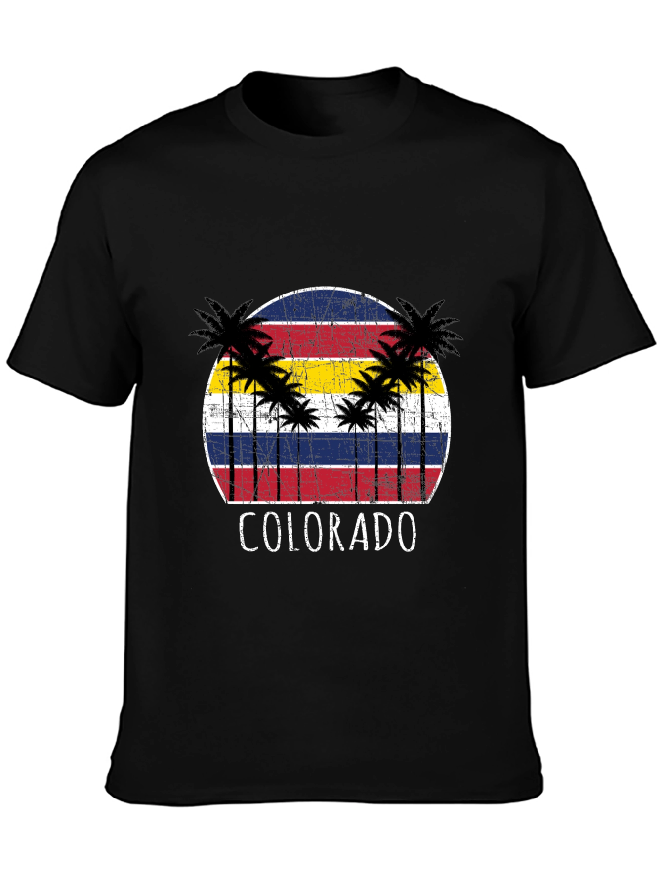Colorado Palm Tree T-Shirt - Vintage Style Black Tee
