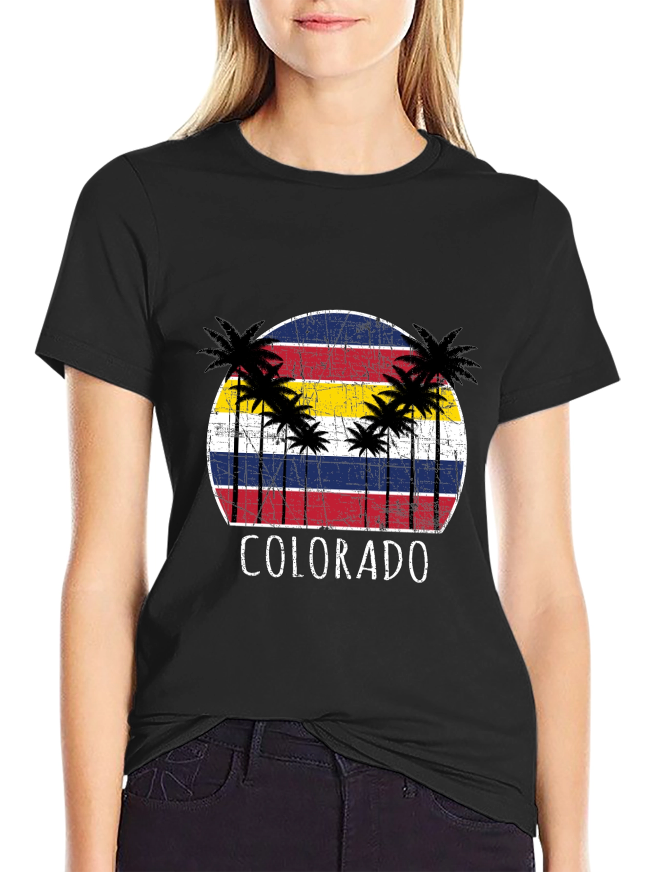 Colorado Palm Tree T-Shirt - Vintage Style Black Tee