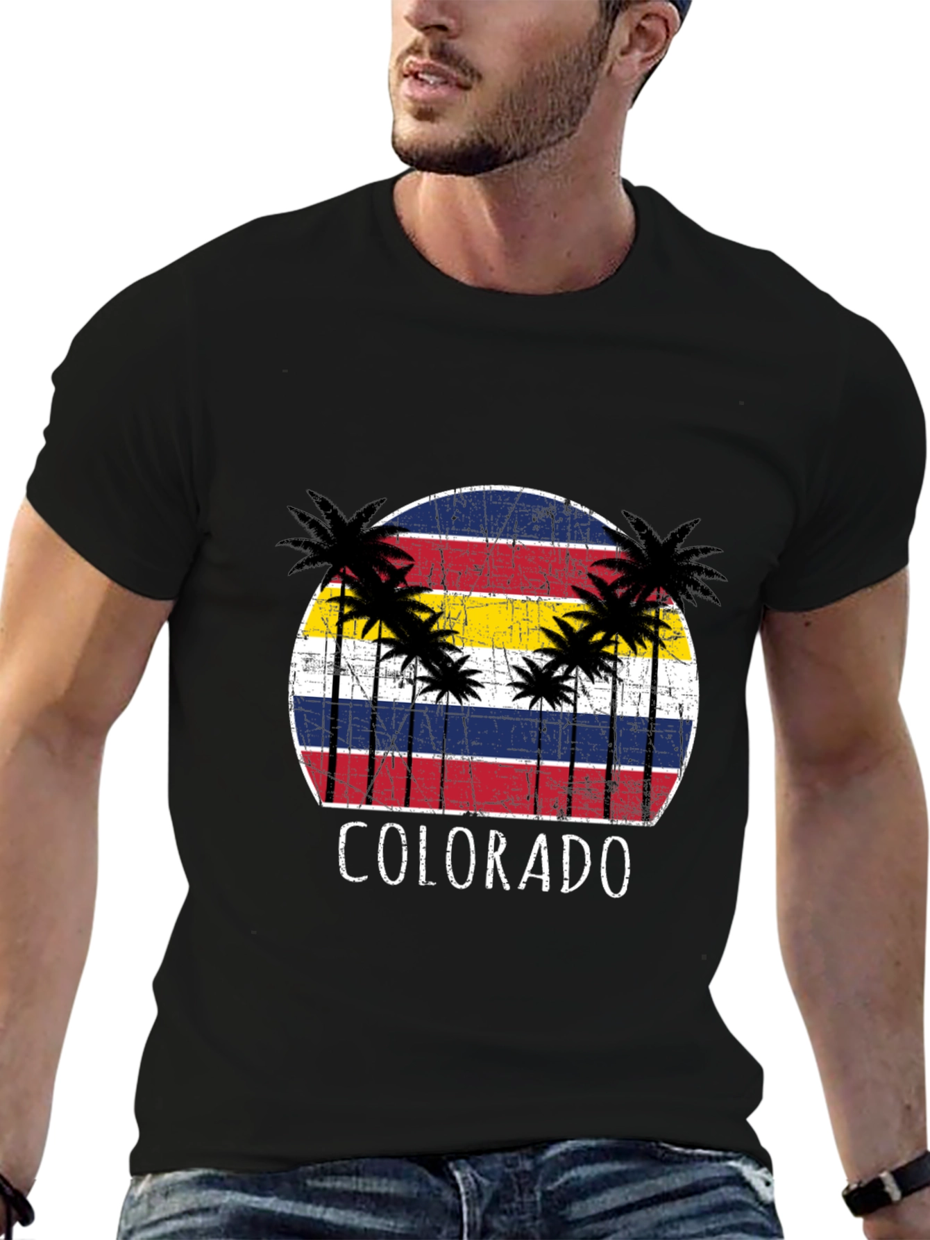 Colorado Palm Tree T-Shirt - Vintage Style Black Tee