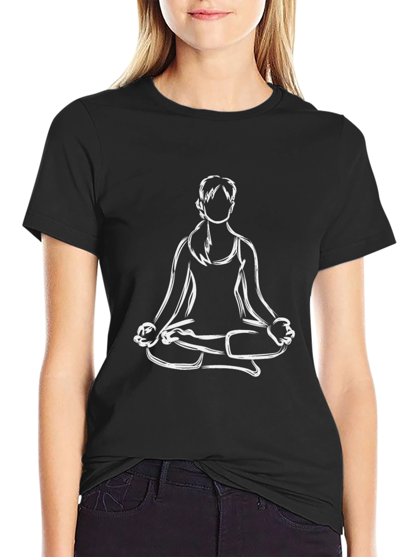 Yoga Pose Graphic Tee - Black Relaxed Fit Shirt