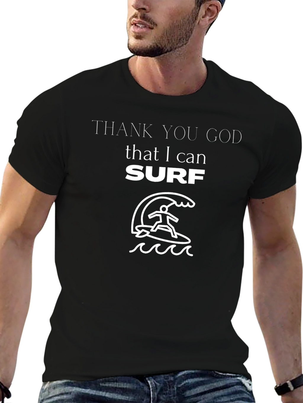 Thank God I Can Surf Black T-Shirt