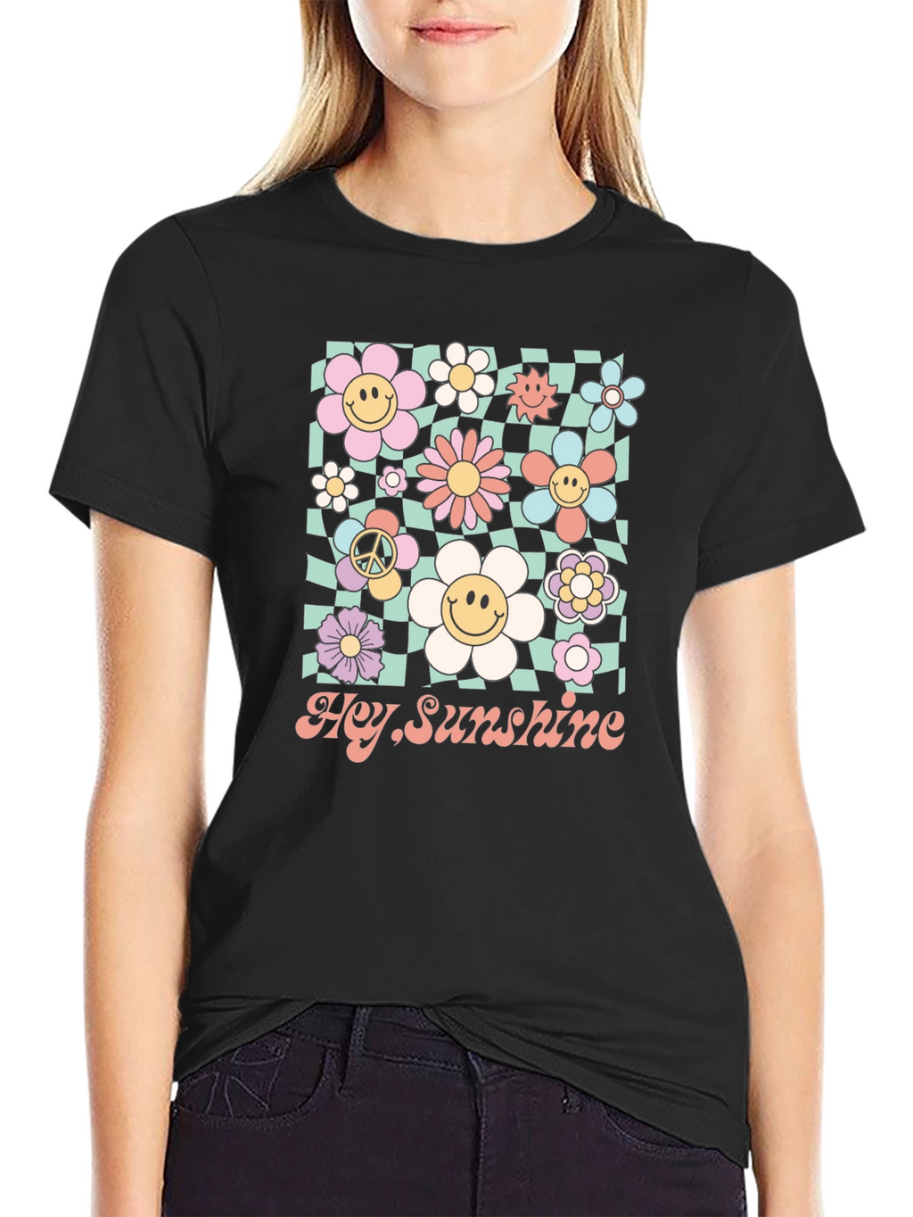 Hey Sunshine Smiley Flower Graphic Tee