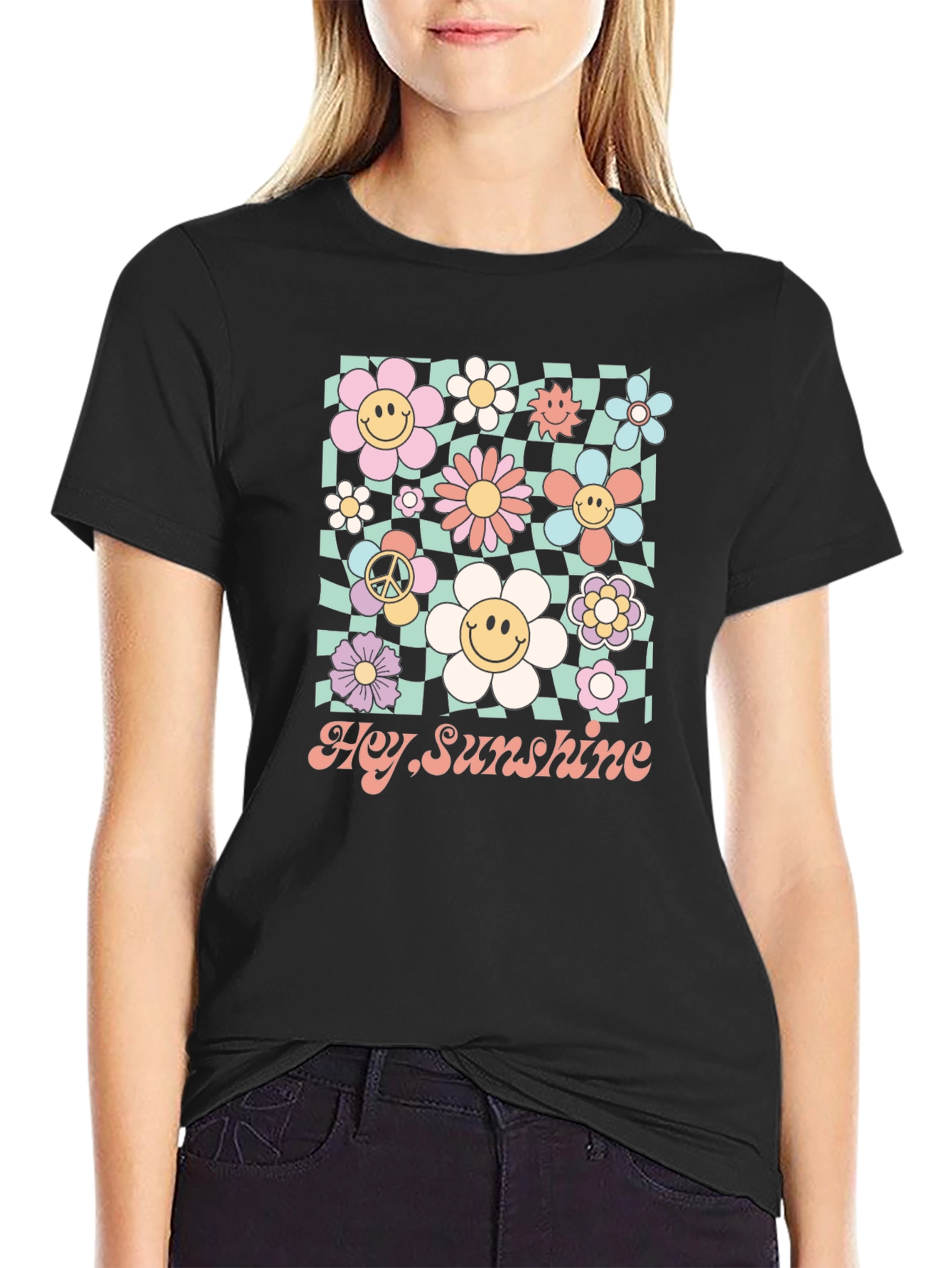 Hey Sunshine Smiley Flower Graphic Tee