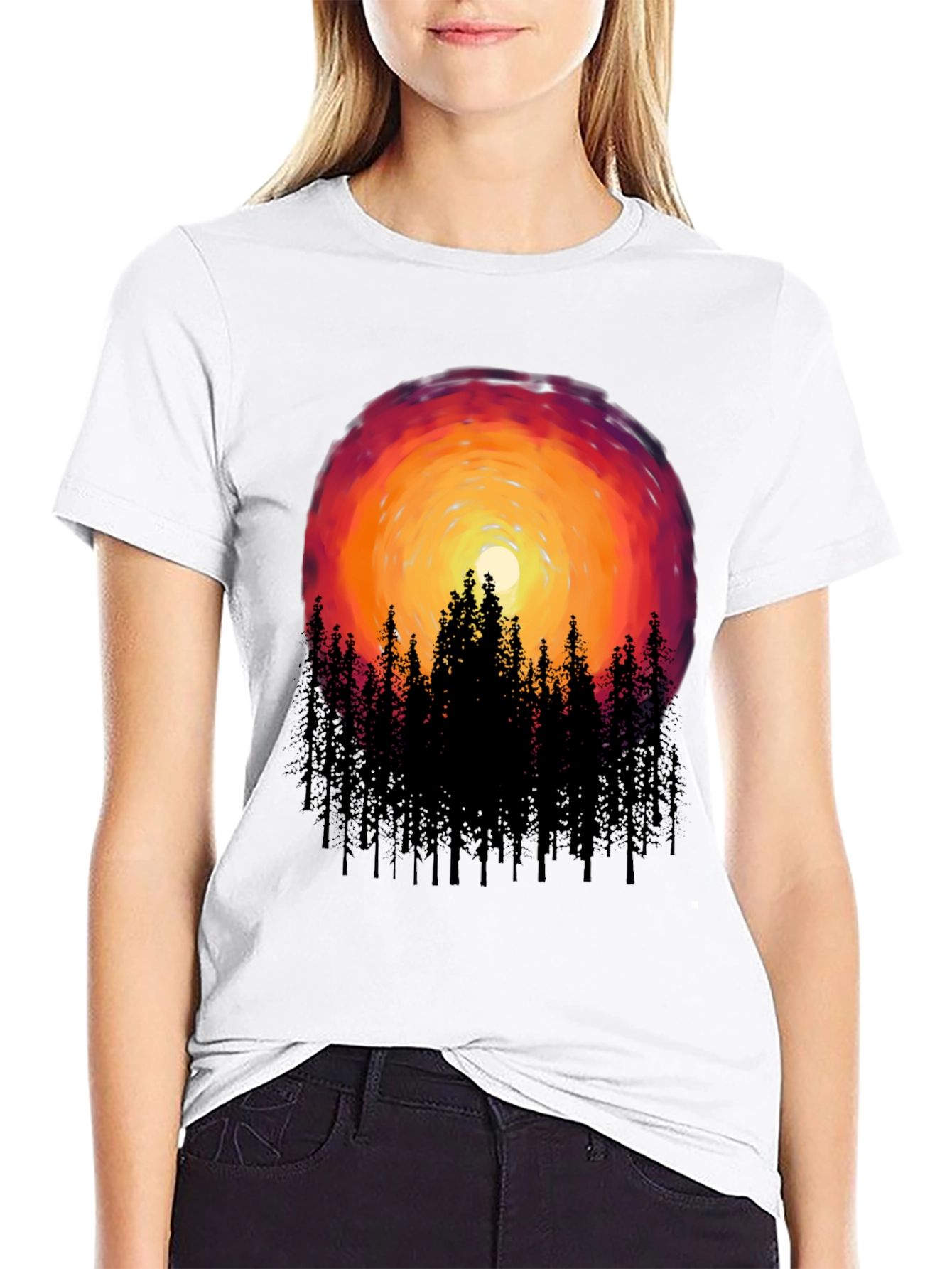 Sunset Forest Graphic Tee - Black