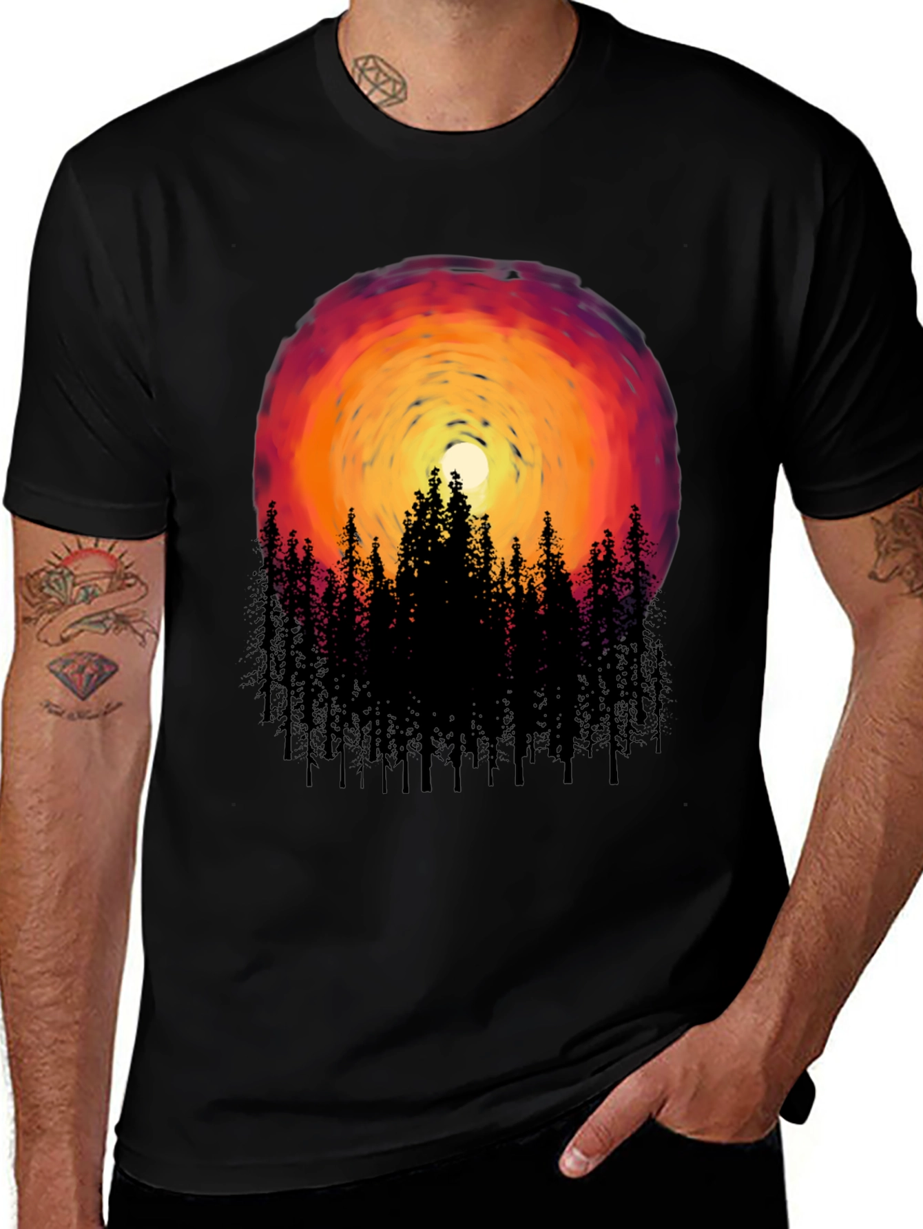Sunset Forest Graphic Tee - Black