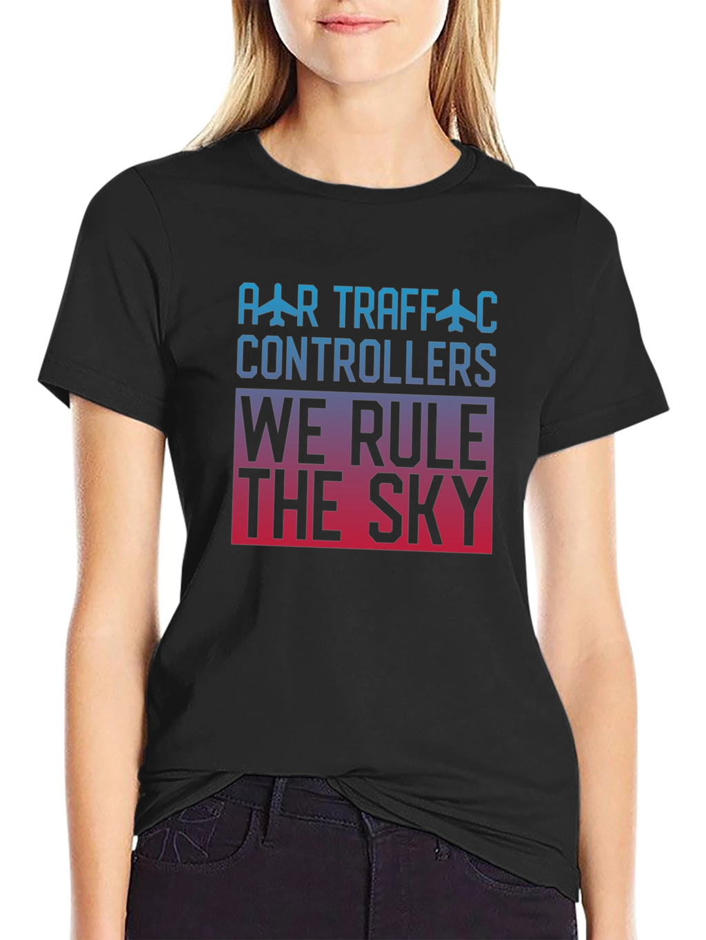 Air Traffic Controller We Rule The Sky Black T-Shirt