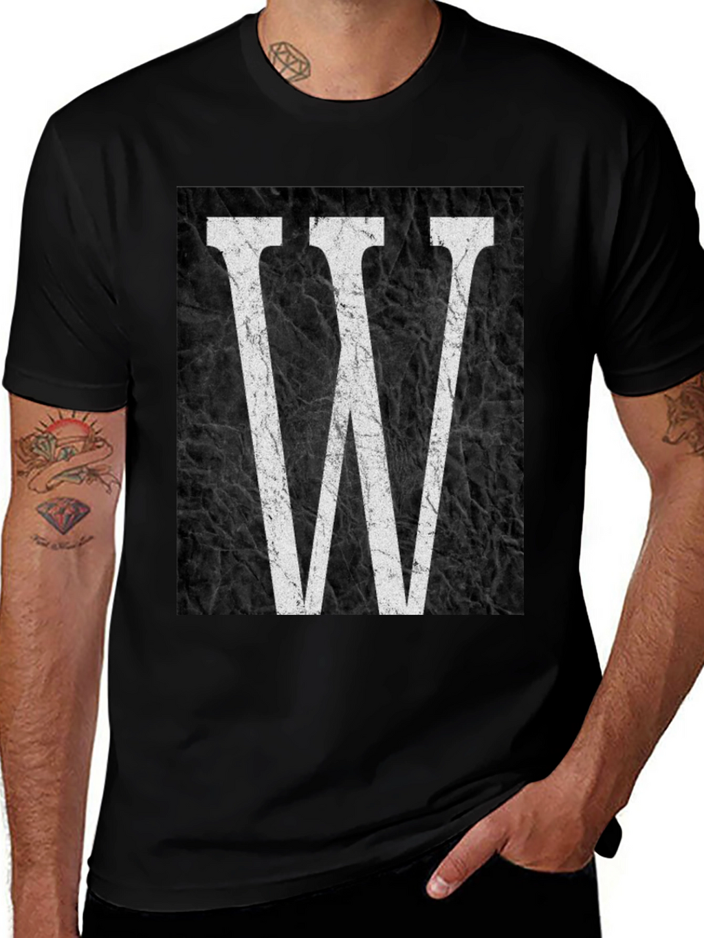 Letter W Graphic Print Black T-Shirt