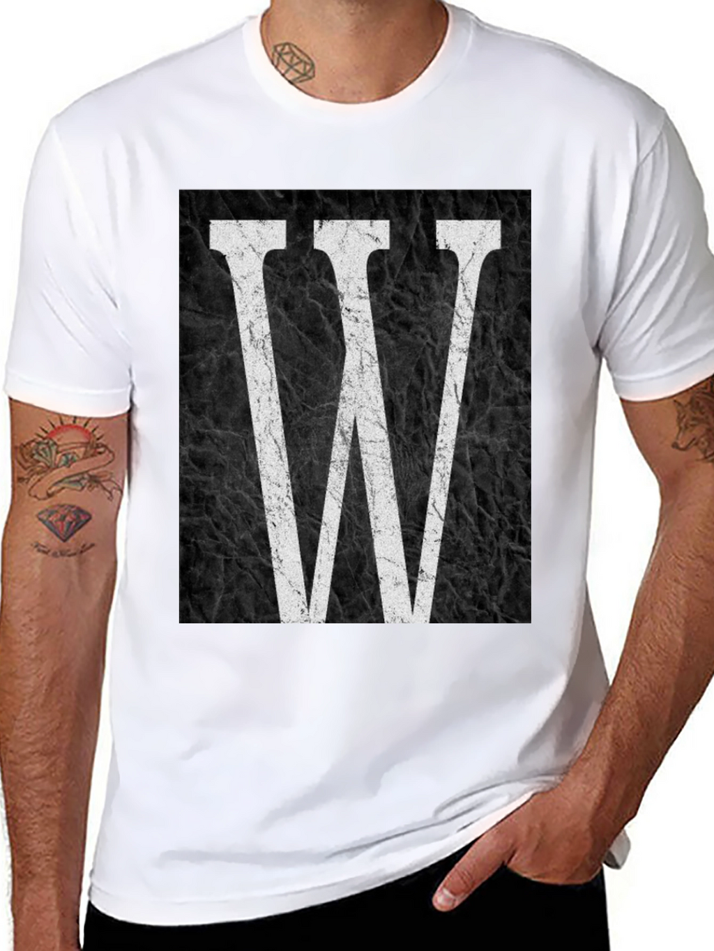 Letter W Graphic Print Black T-Shirt