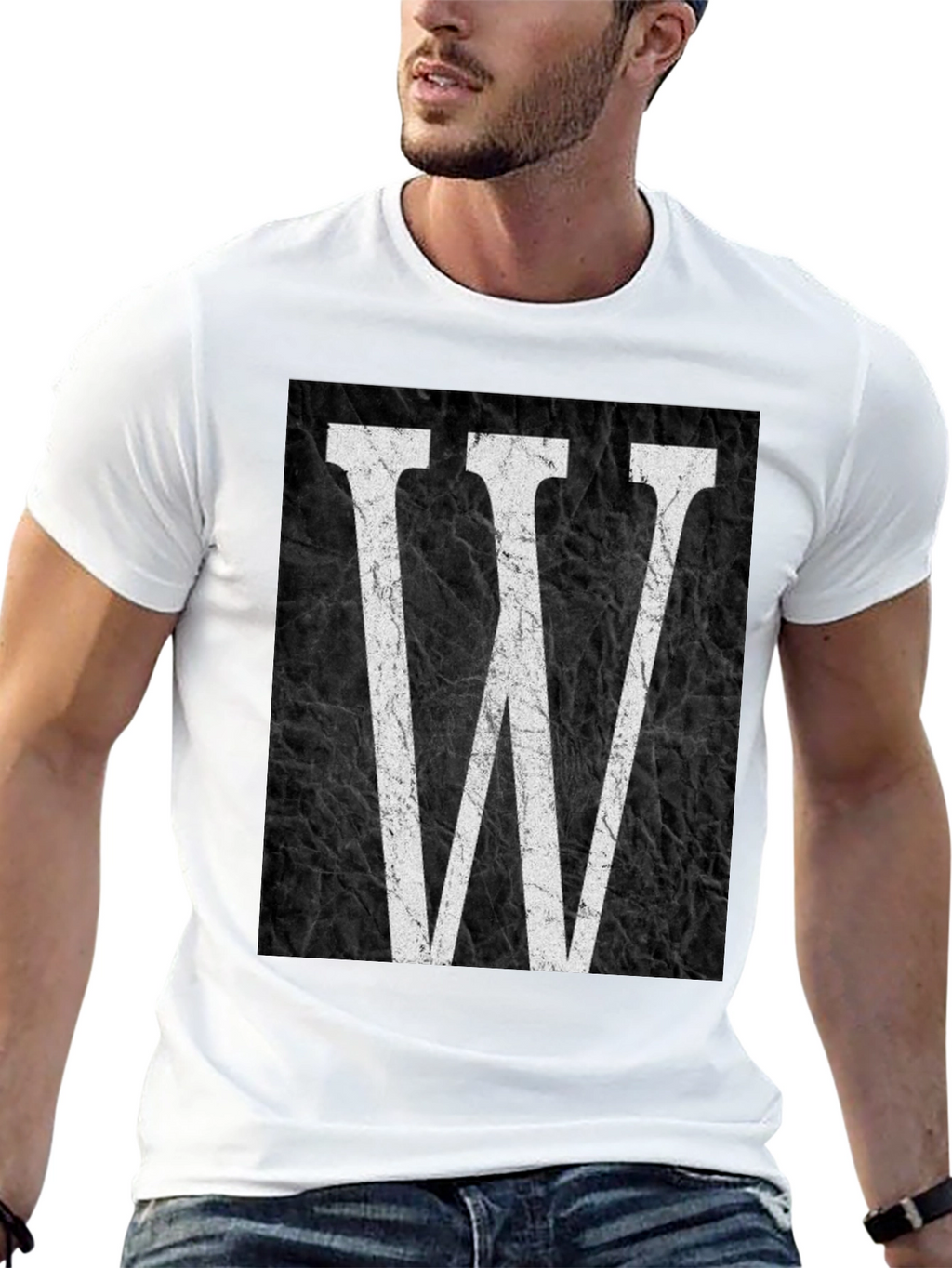 Letter W Graphic Print Black T-Shirt