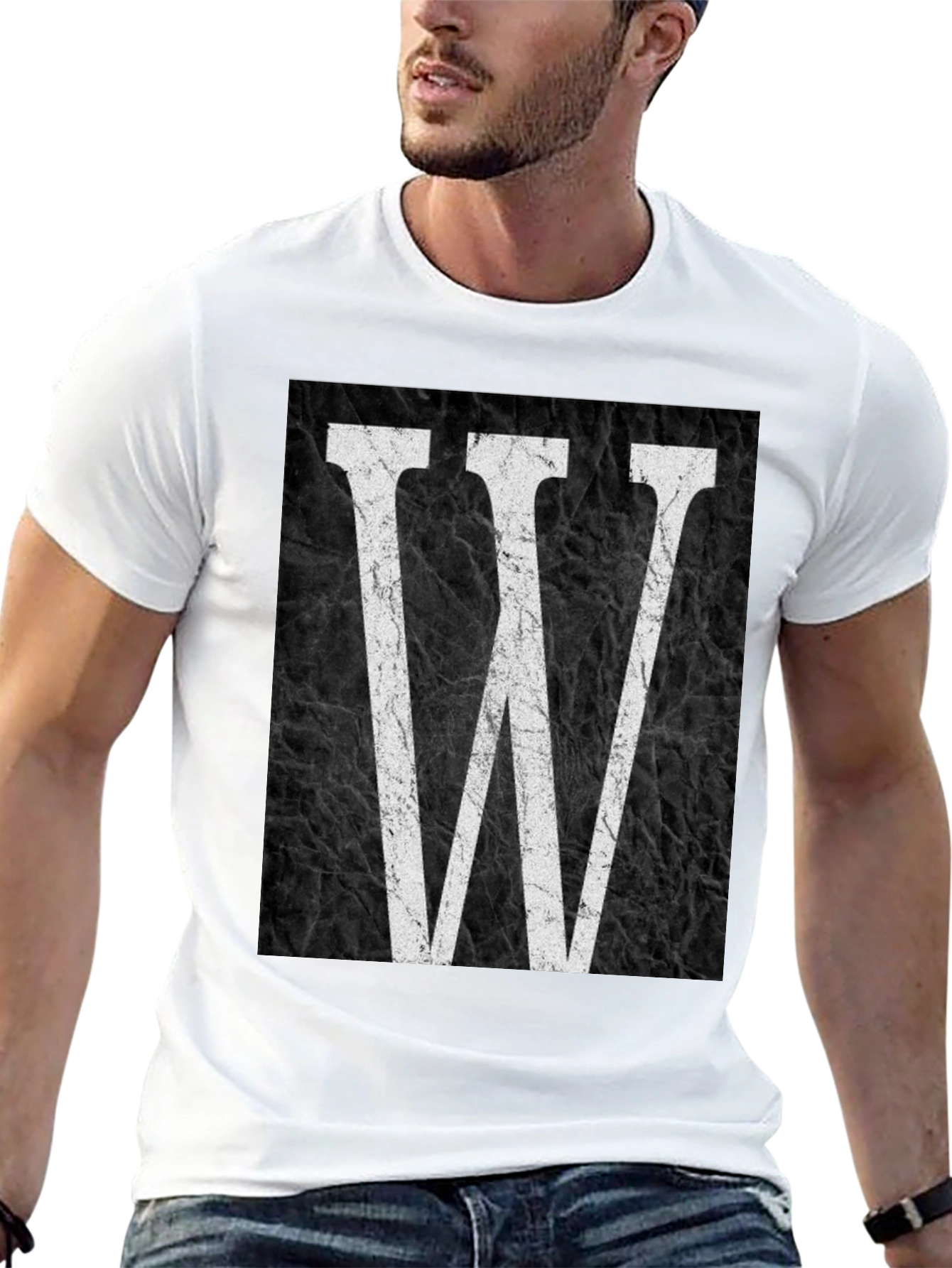Letter W Graphic Print Black T-Shirt