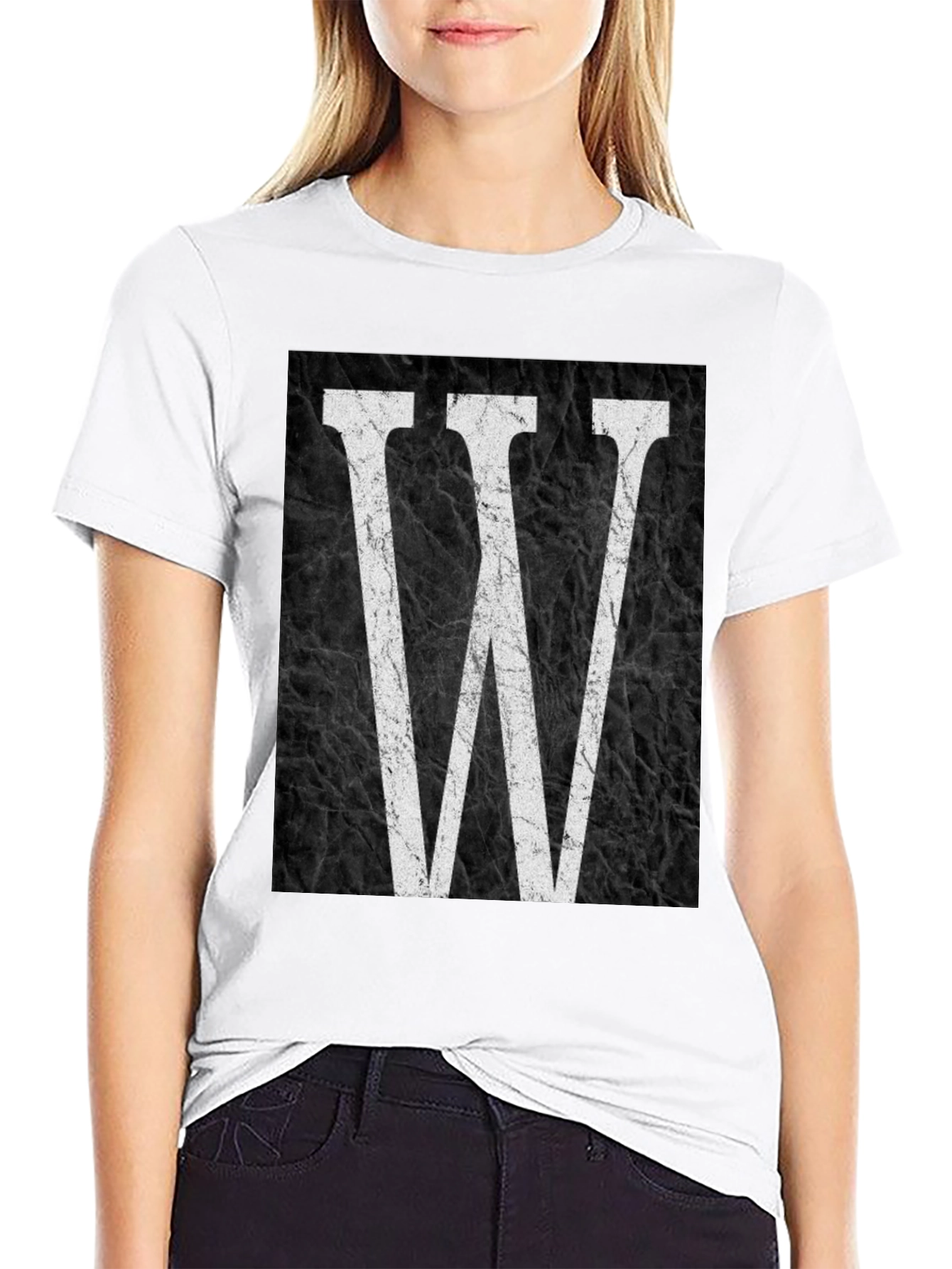 Letter W Graphic Print Black T-Shirt